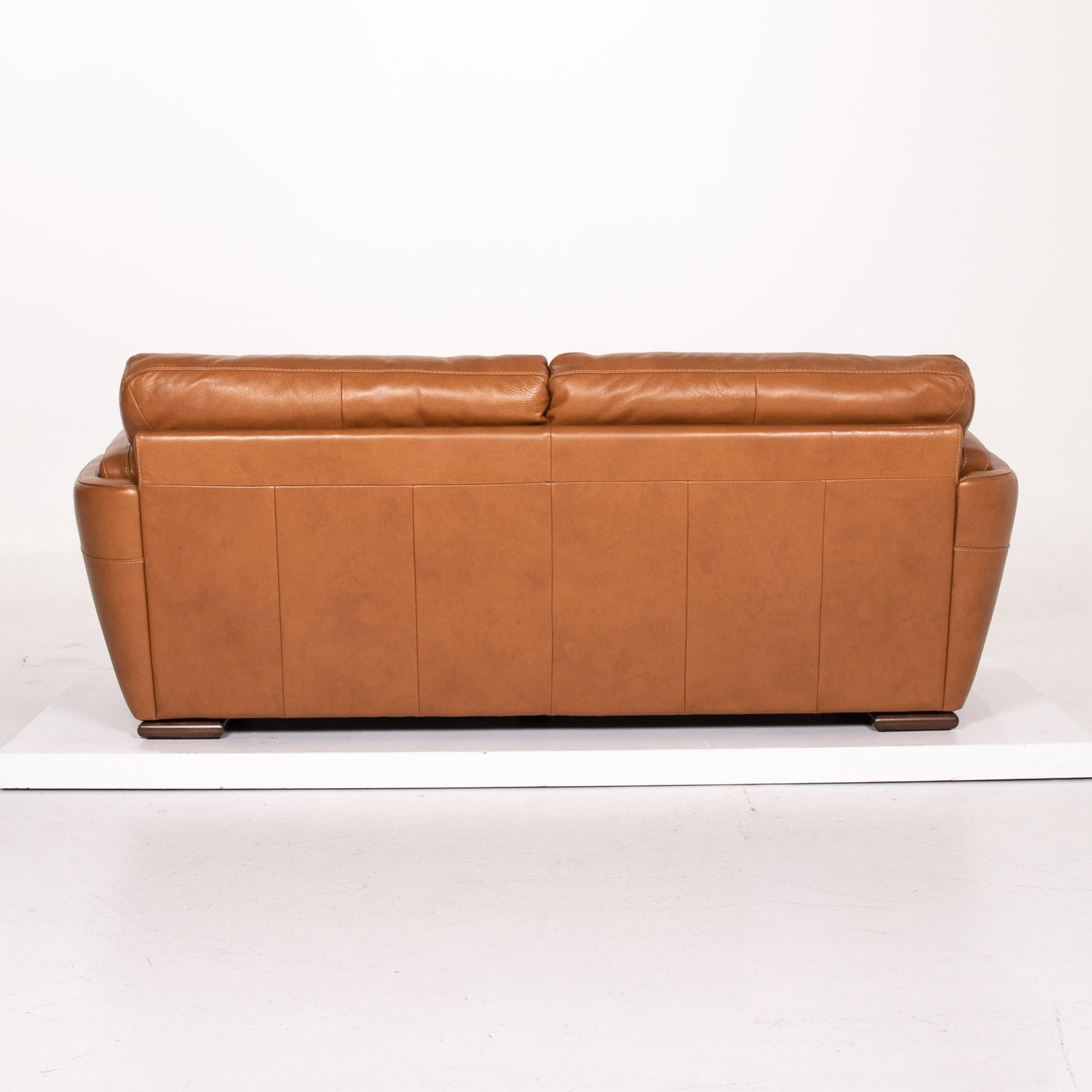 Natuzzi Editions Leather Sofa Cognac Brown Three-Seater Couch In Excellent Condition In Cologne, DE