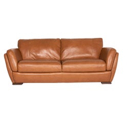 Natuzzi Editions Leather Sofa Cognac Brown Three-Seater Couch