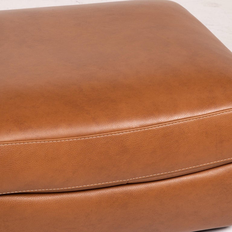 Natuzzi Editions Leather Stool Cognac Brown Ottoman For Sale at 1stDibs