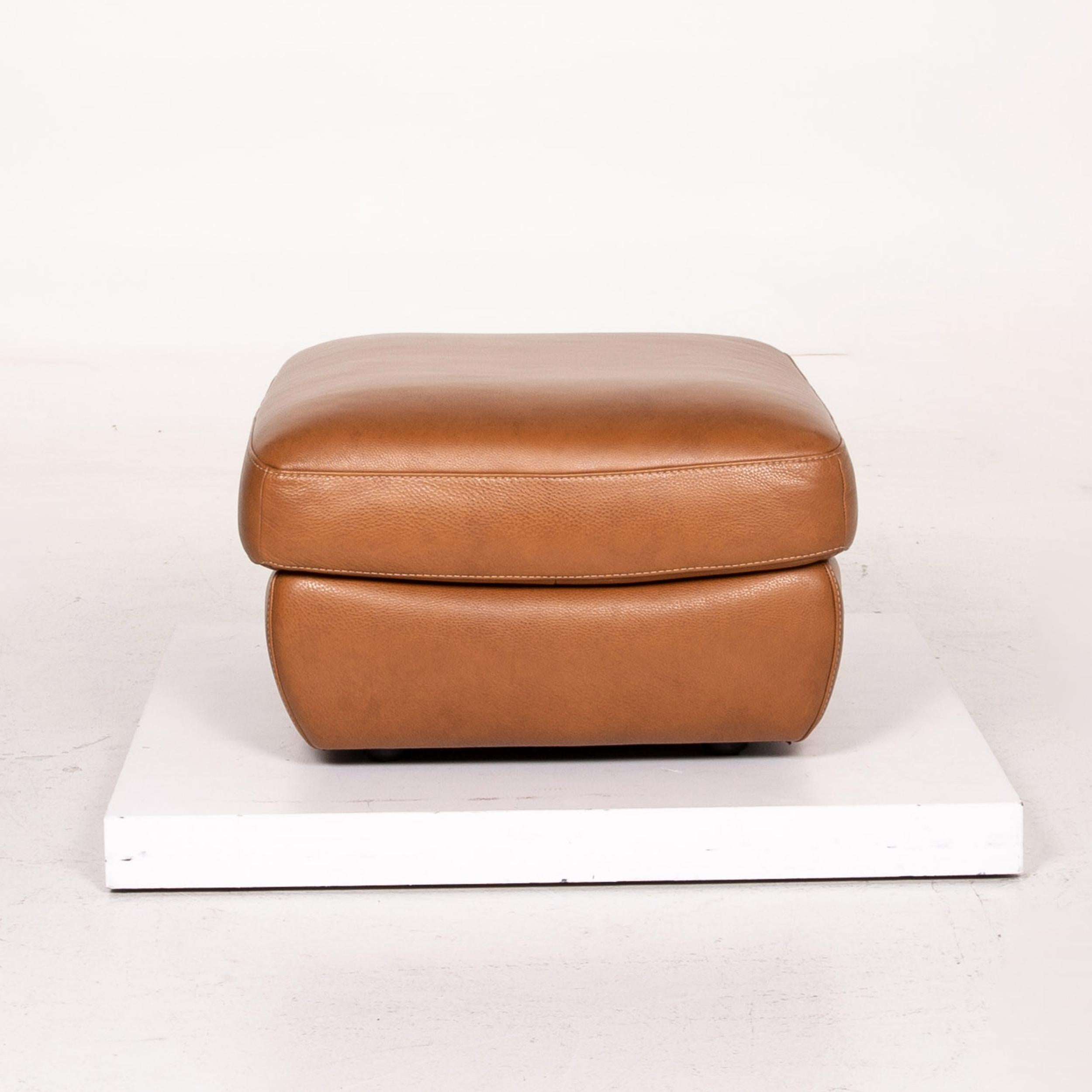 Modern Natuzzi Editions Leather Stool Cognac Brown Ottoman For Sale