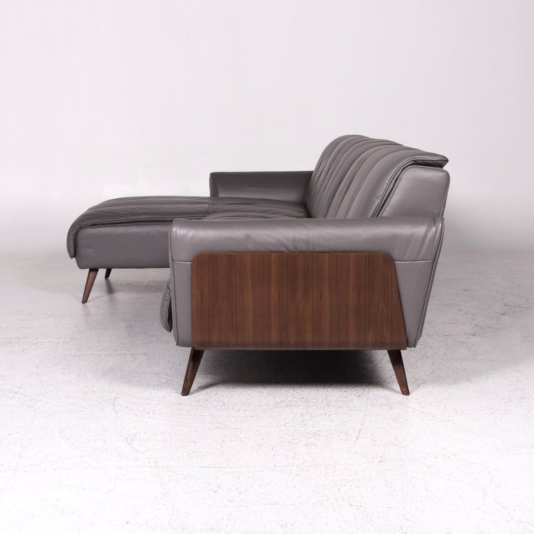 Natuzzi Editions Talento Designer Leather Corner Sofa Gray Sofa Couch