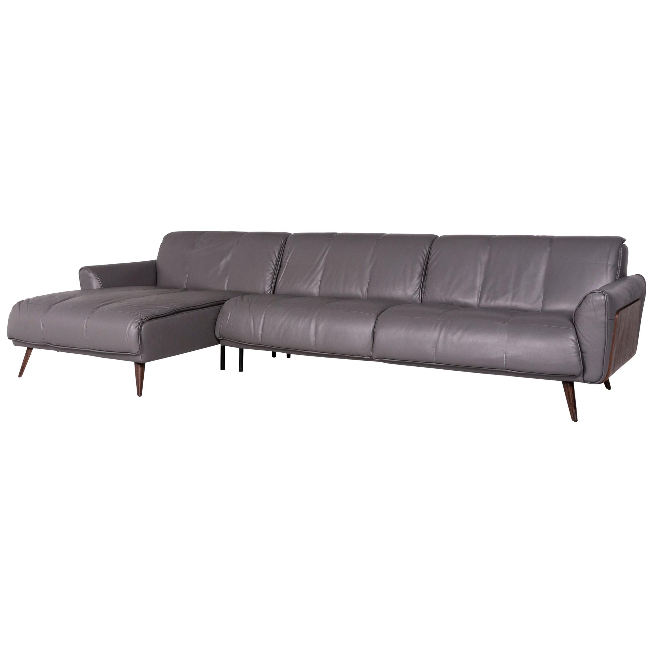 Natuzzi Editions Talento Designer Leather Corner Sofa Gray Sofa Couch