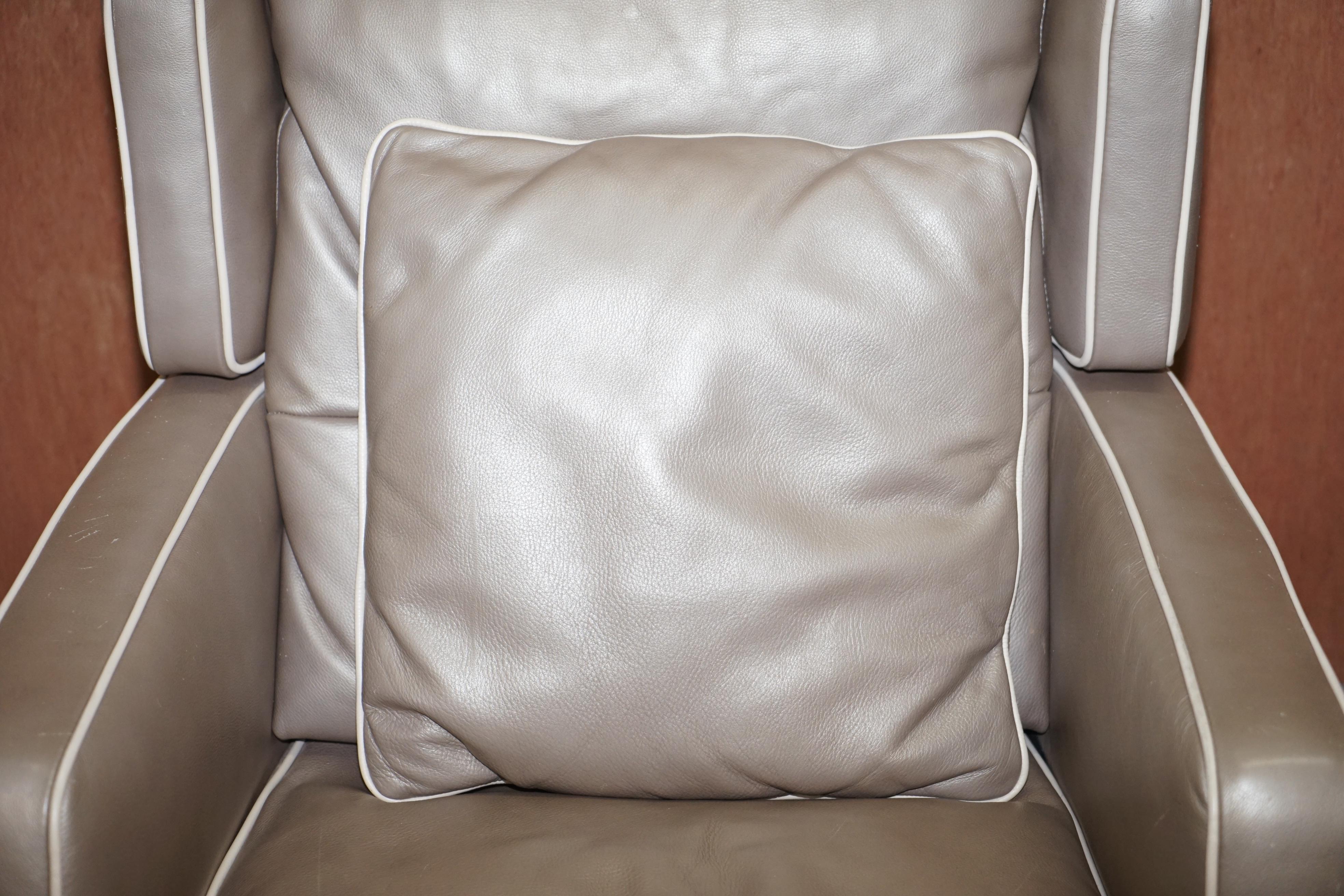 Natuzzi Italia Amadeus Platinum Grey Leather Armchair & Footstool Made in Italy 1