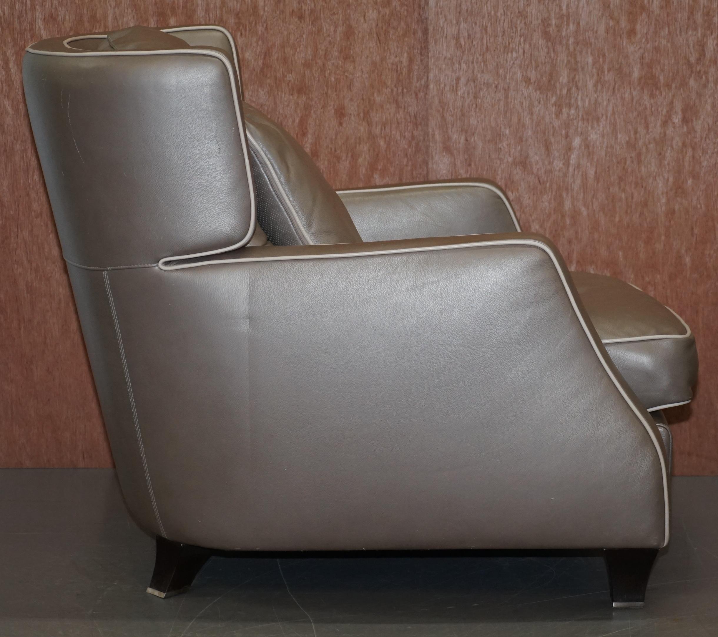 Natuzzi Italia Amadeus Platinum Grey Leather Armchair & Footstool Made in Italy 2