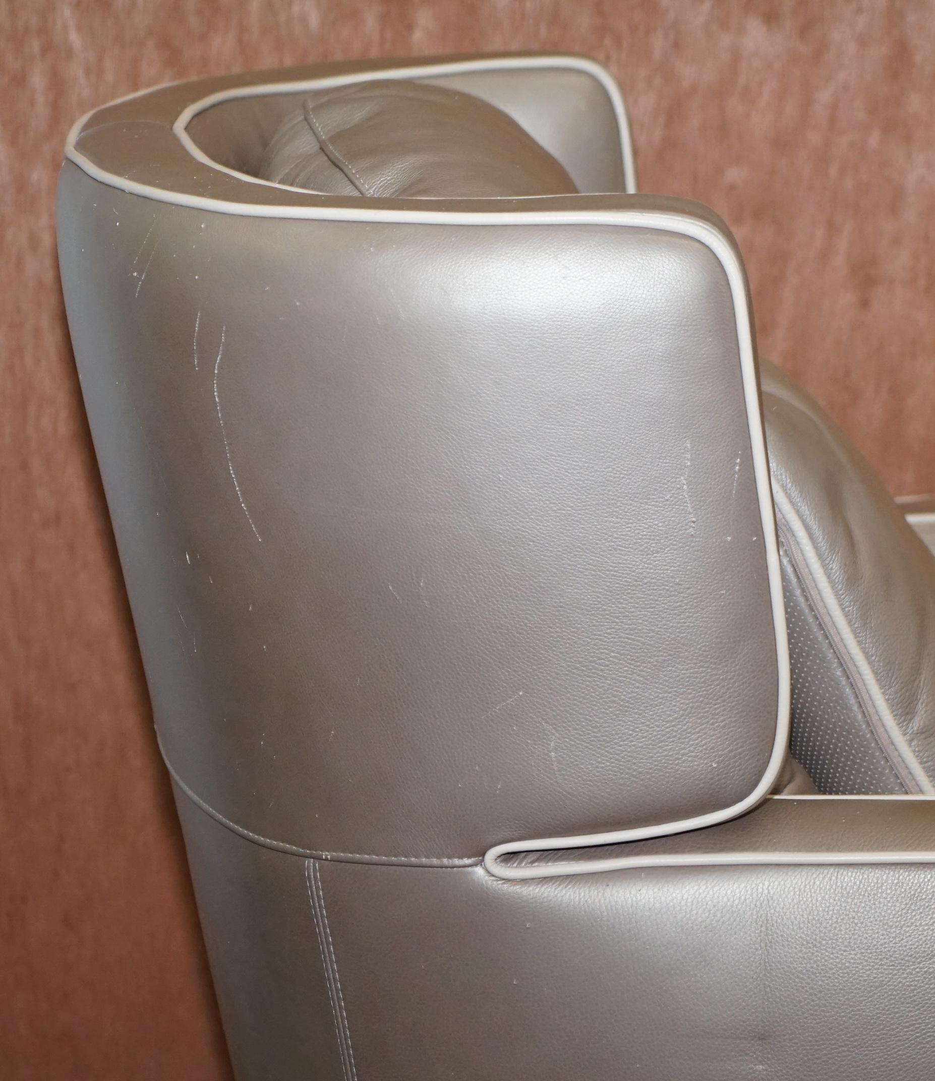 Natuzzi Italia Amadeus Platinum Grey Leather Armchair & Footstool Made in Italy 3
