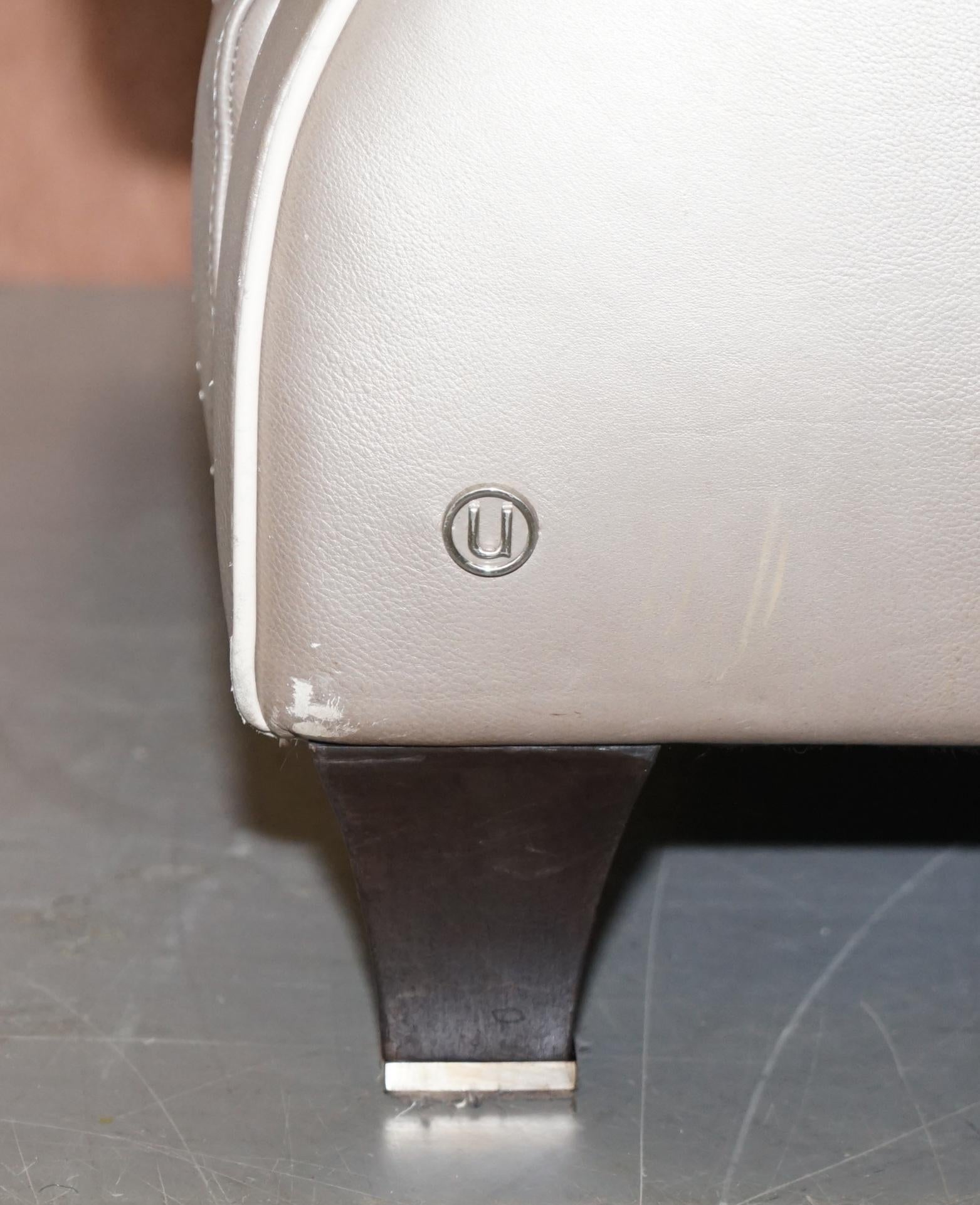 Natuzzi Italia Amadeus Platinum Grey Leather Armchair & Footstool Made in Italy 7