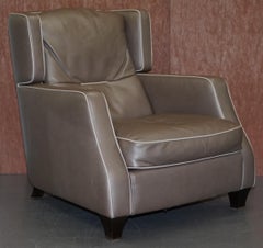 Natuzzi Italia Amadeus Platinum Grey Leather Armchair & Footstool Made in Italy