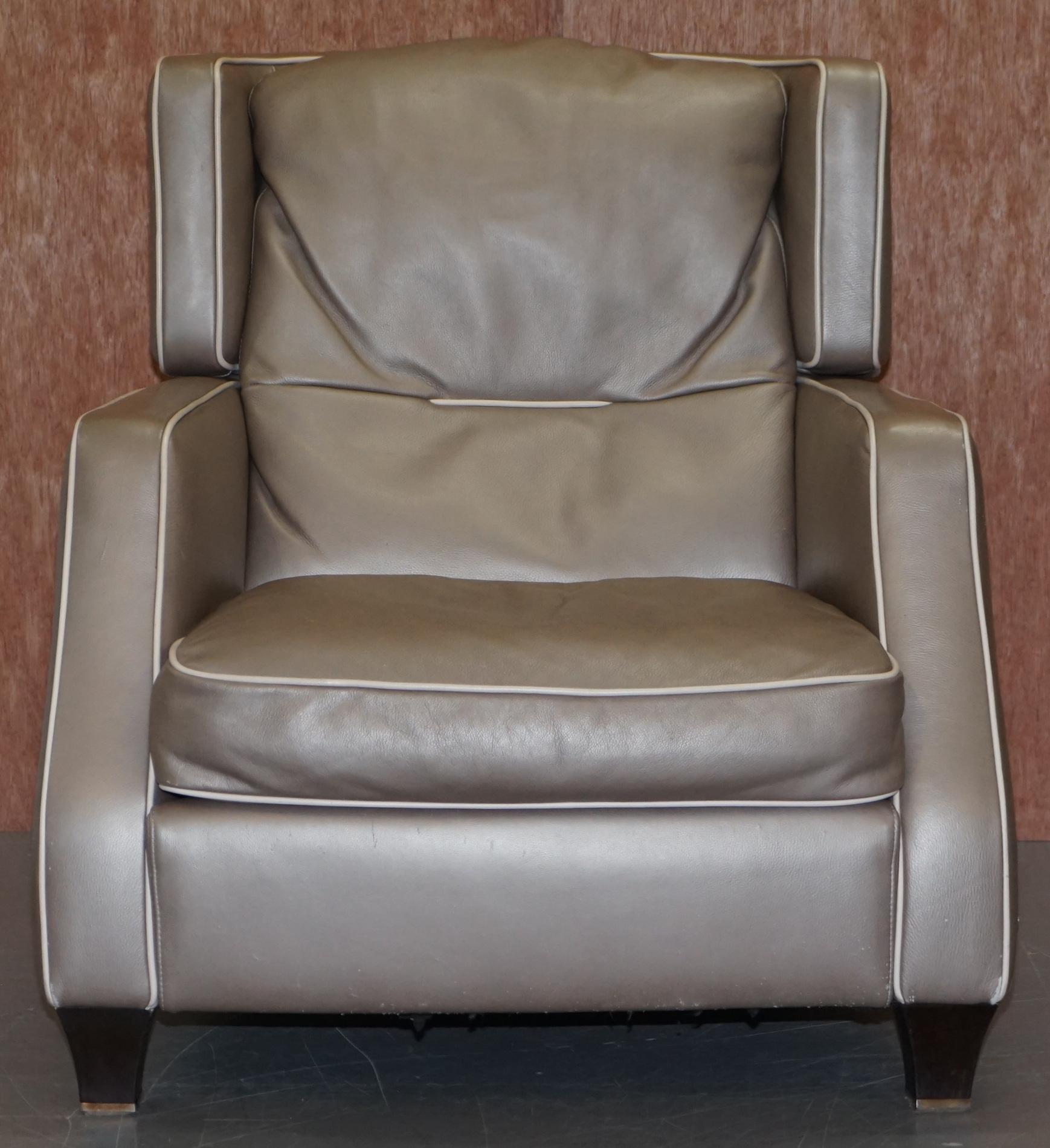 Moderno Natuzzi Italia Amadeus Platinum Grey Poltrona e poggiapiedi in pelle Made in Italy