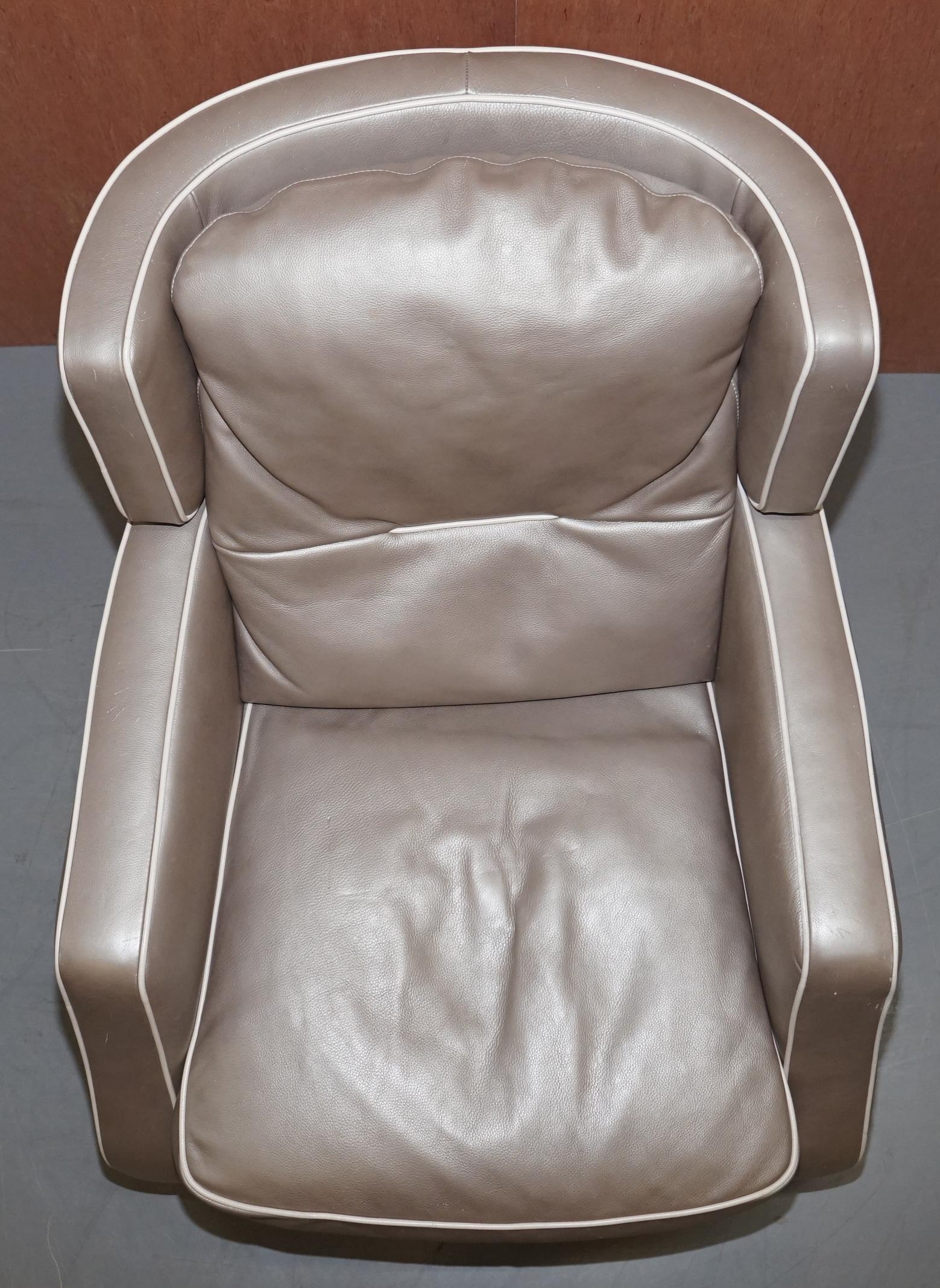 Italian Natuzzi Italia Amadeus Platinum Grey Leather Armchair & Footstool Made in Italy