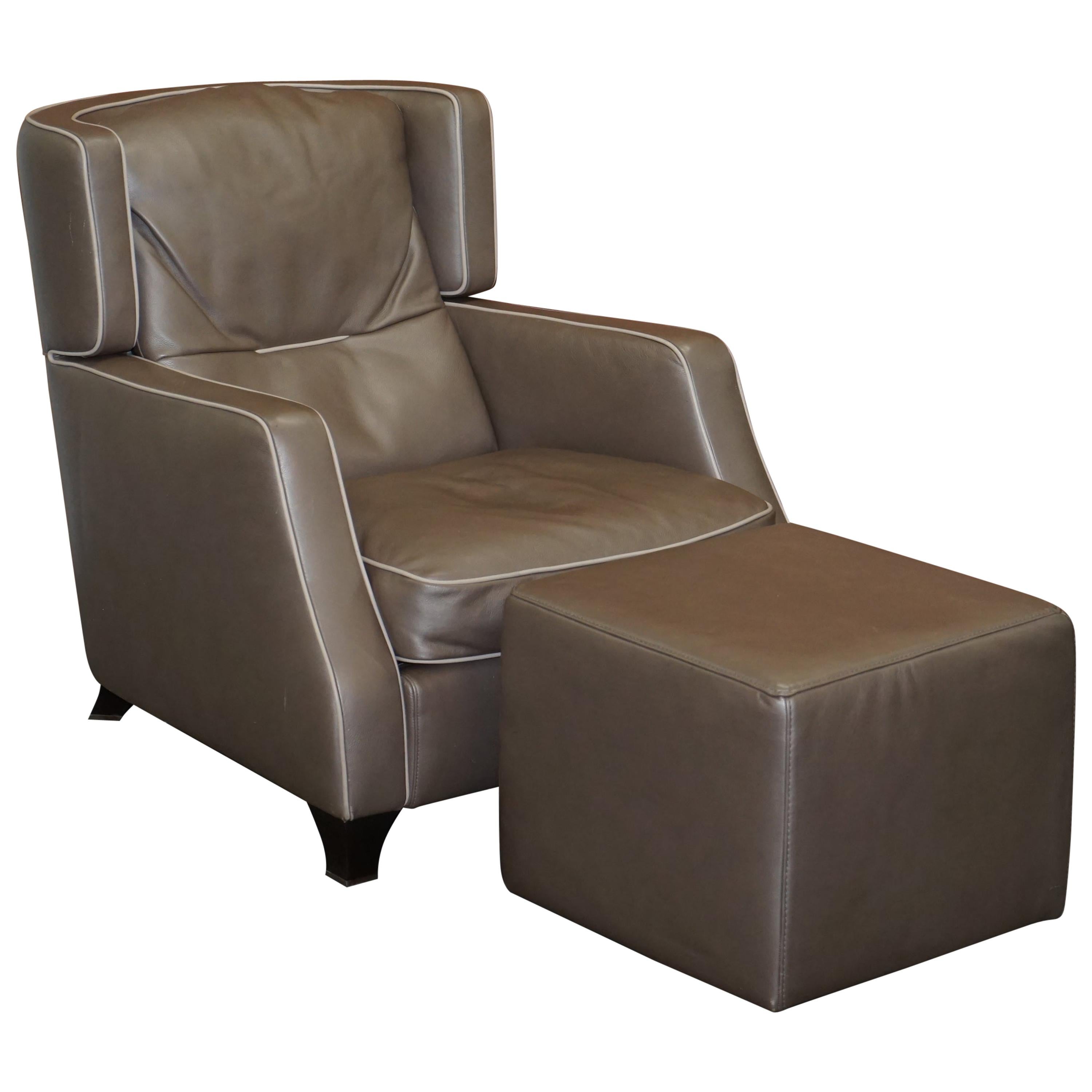 Natuzzi Italia Amadeus Platinum Grey Leather Armchair and Footstool Made in  Italy For Sale at 1stDibs
