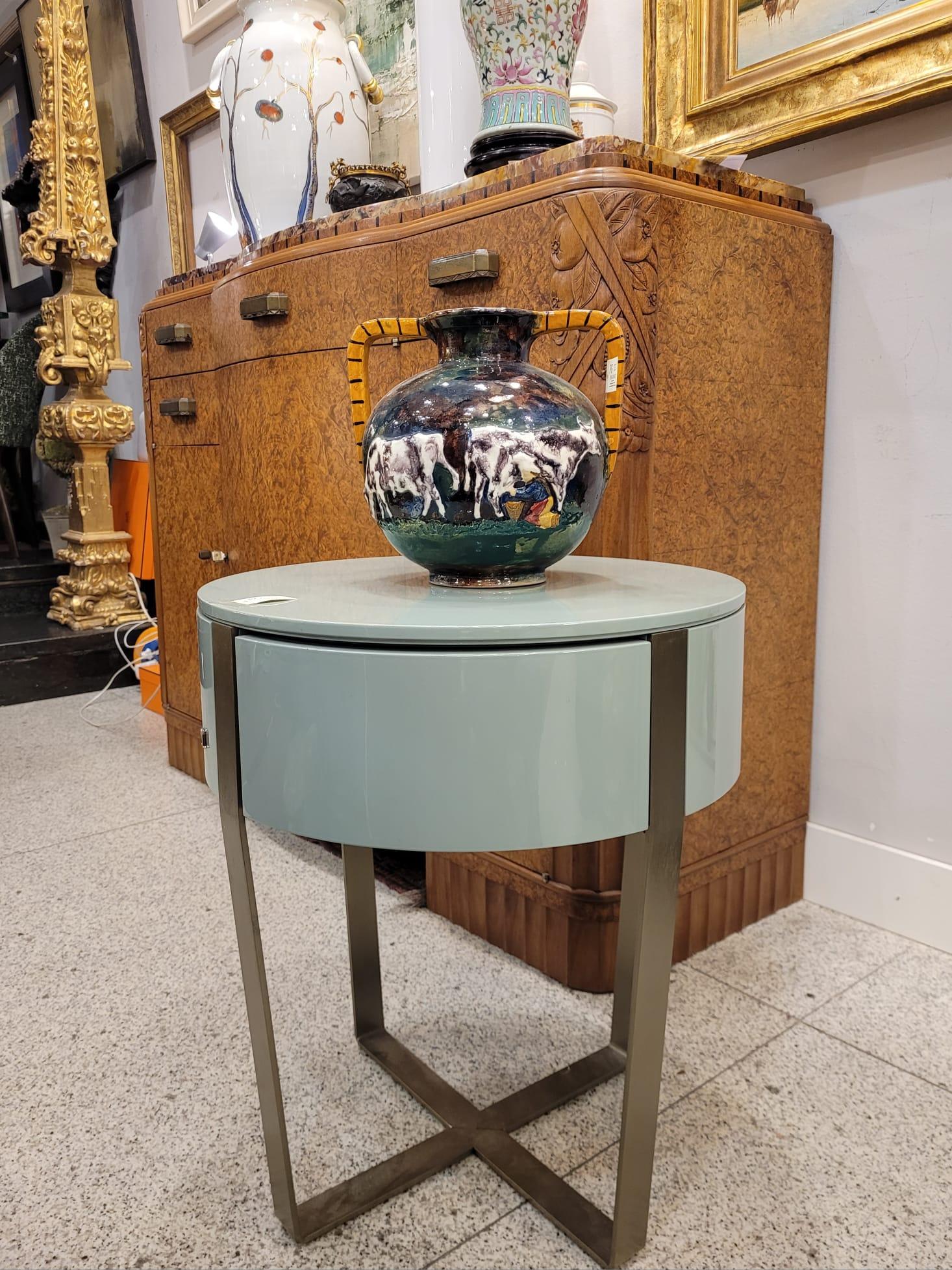 Natuzzi Italian Green Sidetable in Glossy Celadon Colour, One Drawer 11