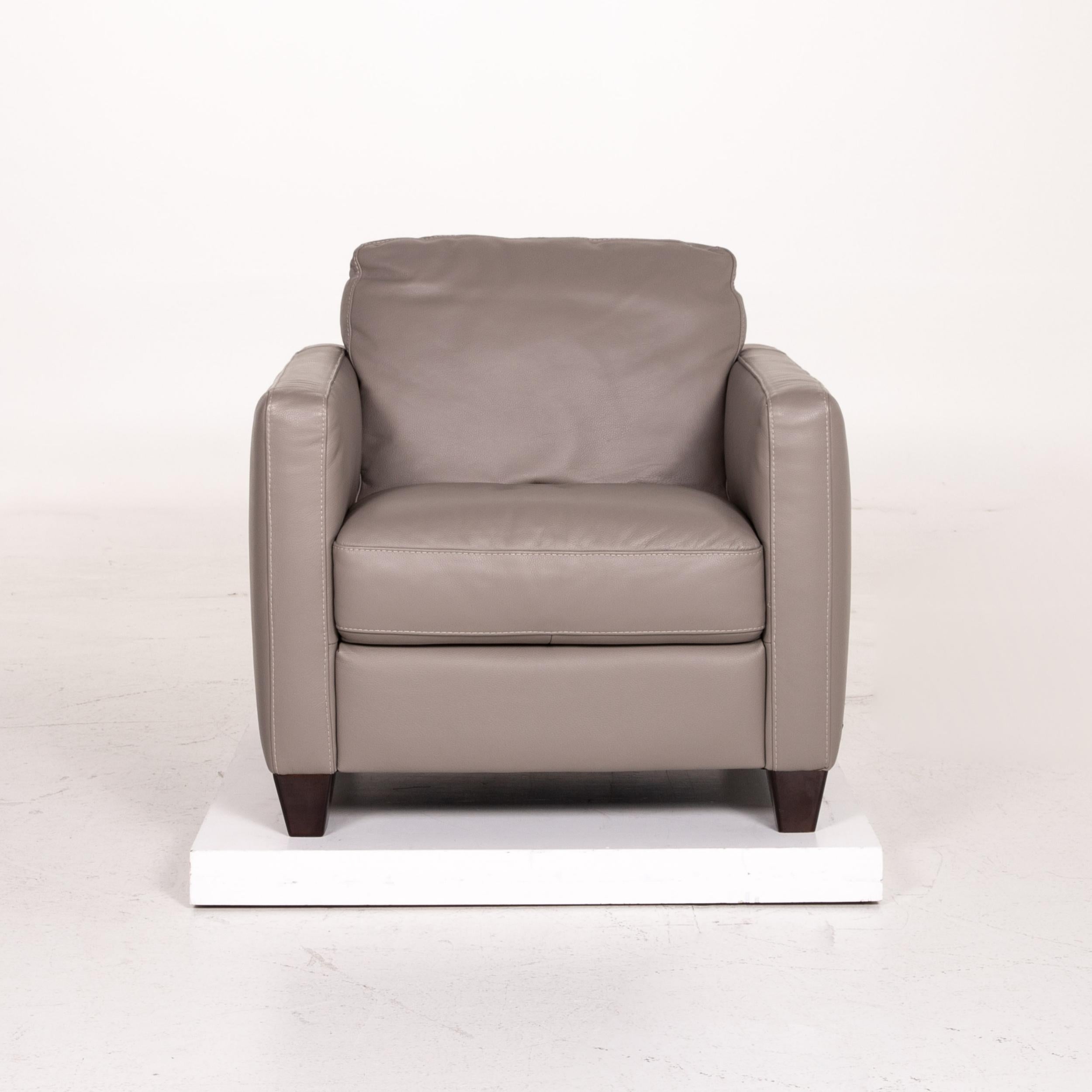 Modern Natuzzi Leather Armchair Set Gray 2 Armchairs