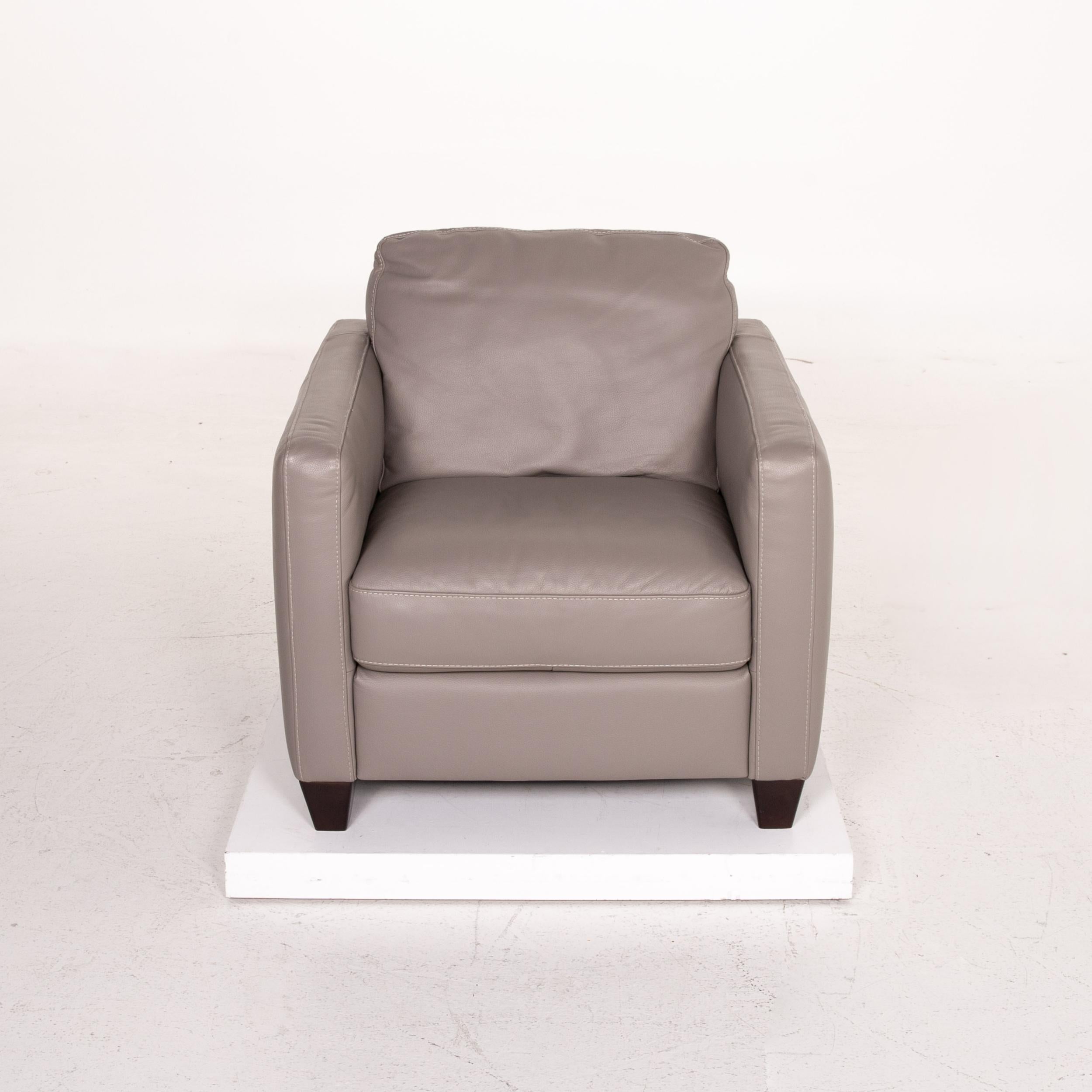Italian Natuzzi Leather Armchair Set Gray 2 Armchairs