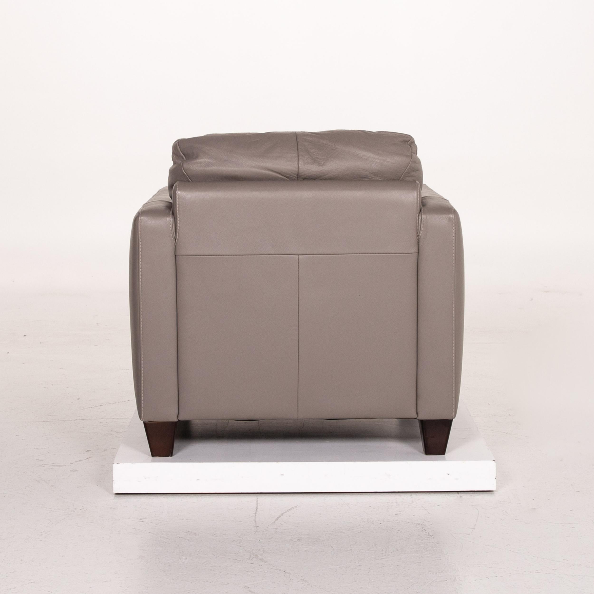 Contemporary Natuzzi Leather Armchair Set Gray 2 Armchairs