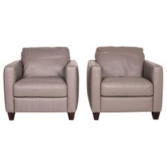Natuzzi Ensemble de fauteuils en cuir gris 2 fauteuils