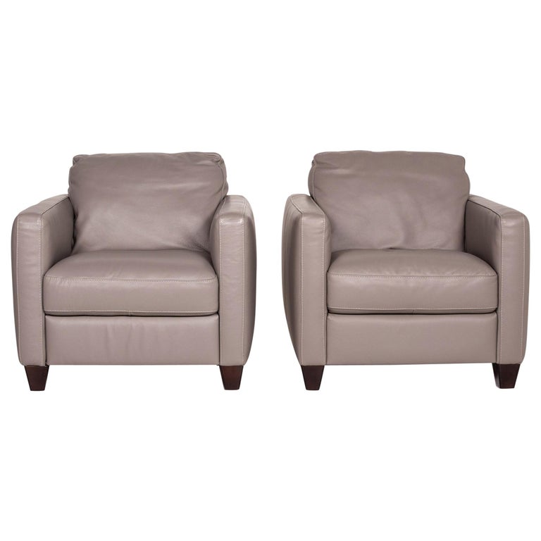 Natuzzi Leather Armchair Set Gray 2, Natuzzi Leather Chairs