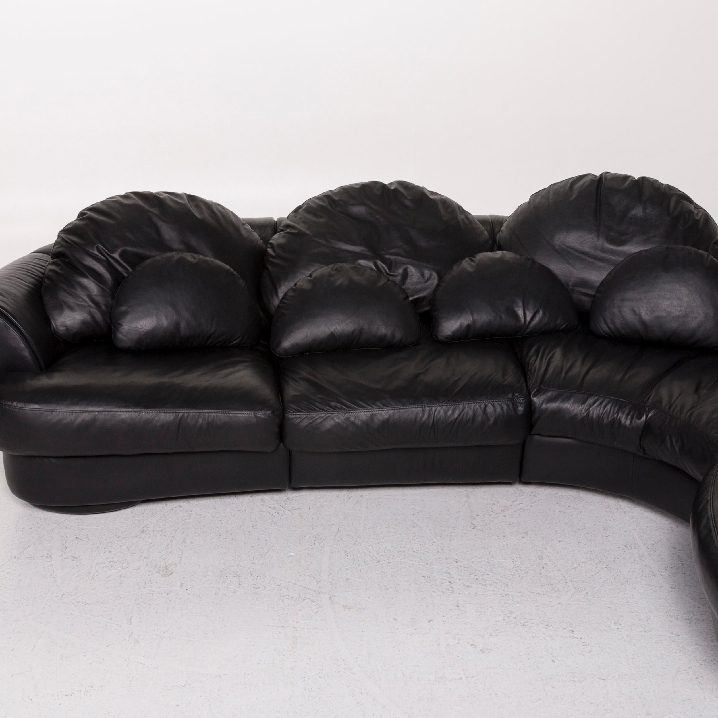 Modern Natuzzi Leather Corner Sofa Black Sofa Couch
