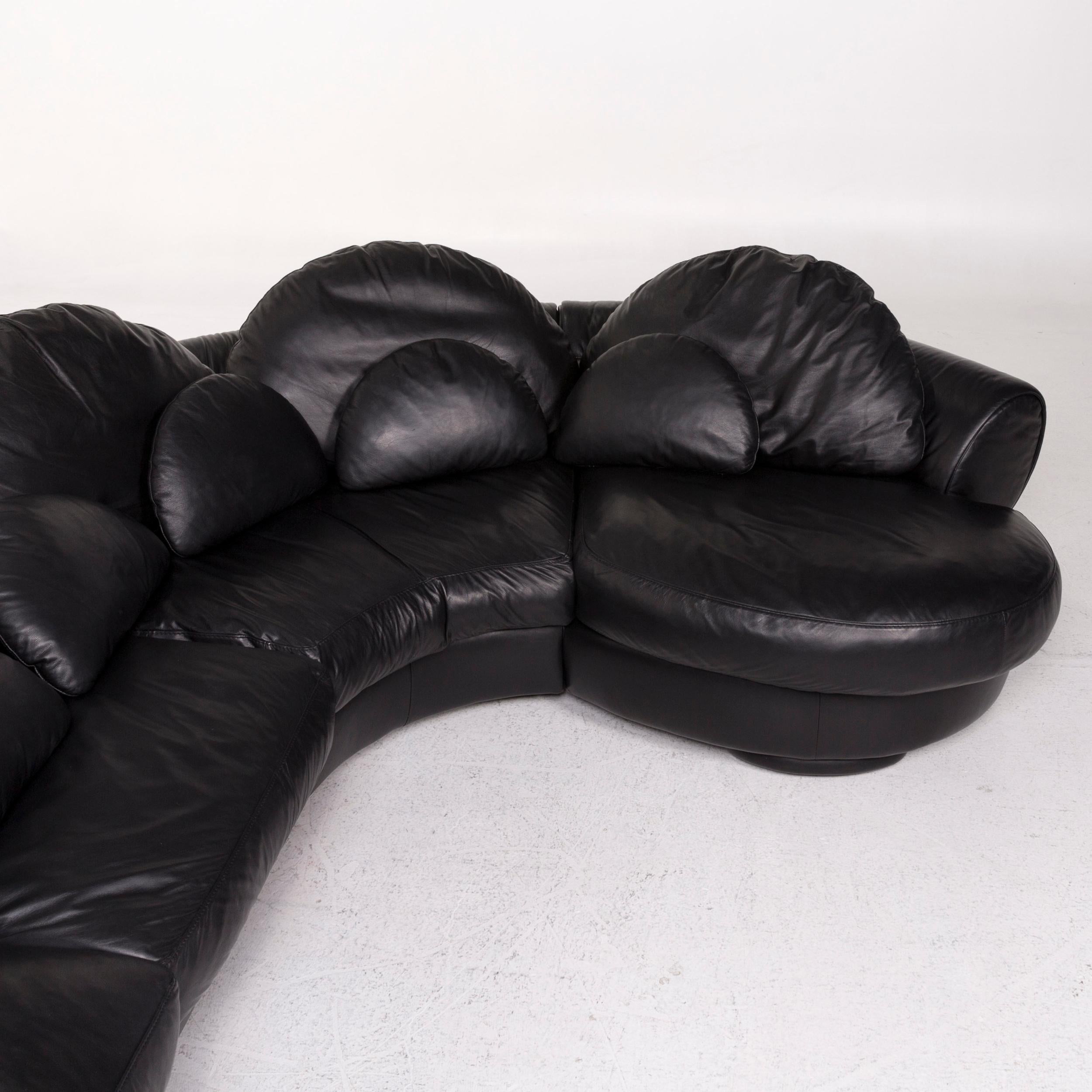 Italian Natuzzi Leather Corner Sofa Black Sofa Couch