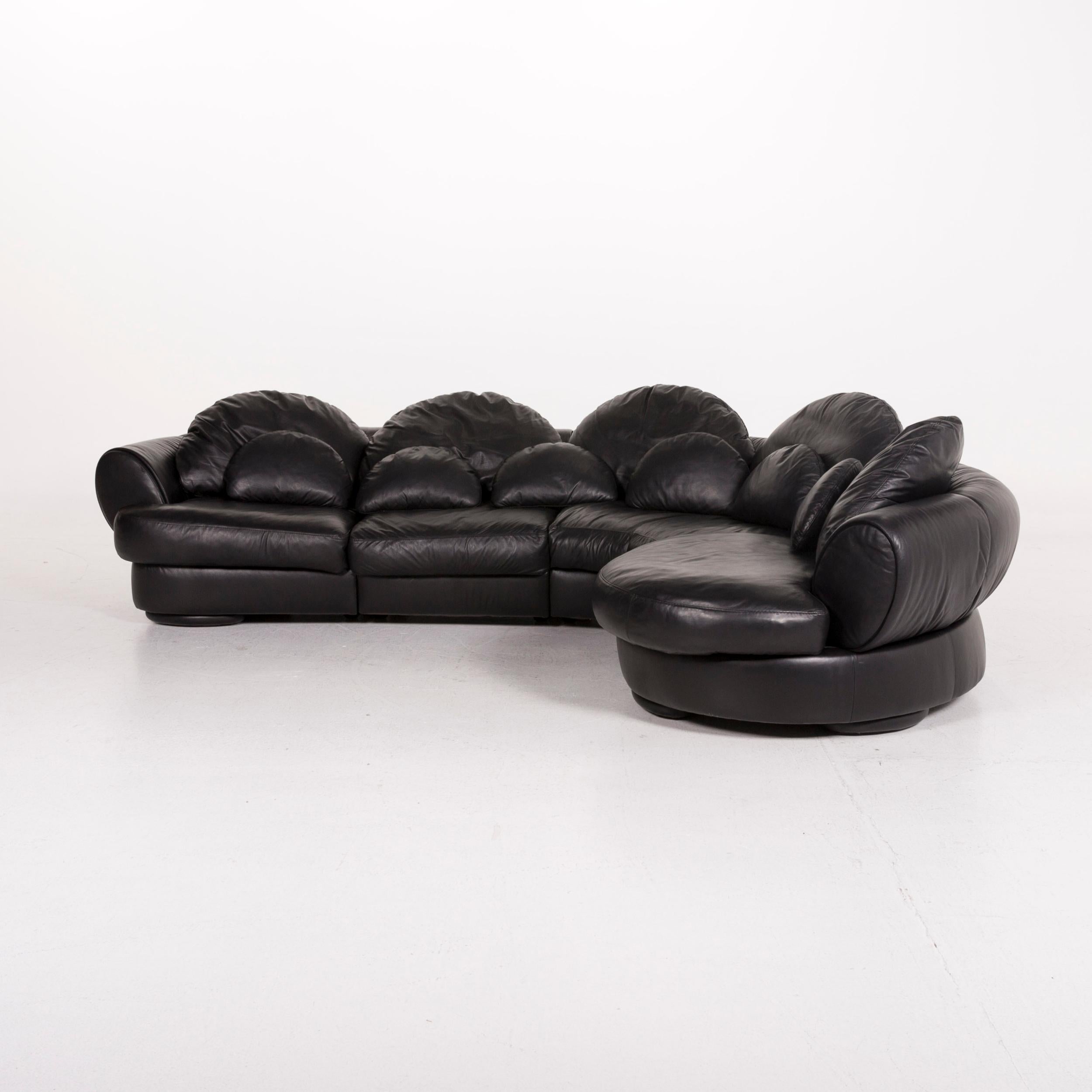 Contemporary Natuzzi Leather Corner Sofa Black Sofa Couch