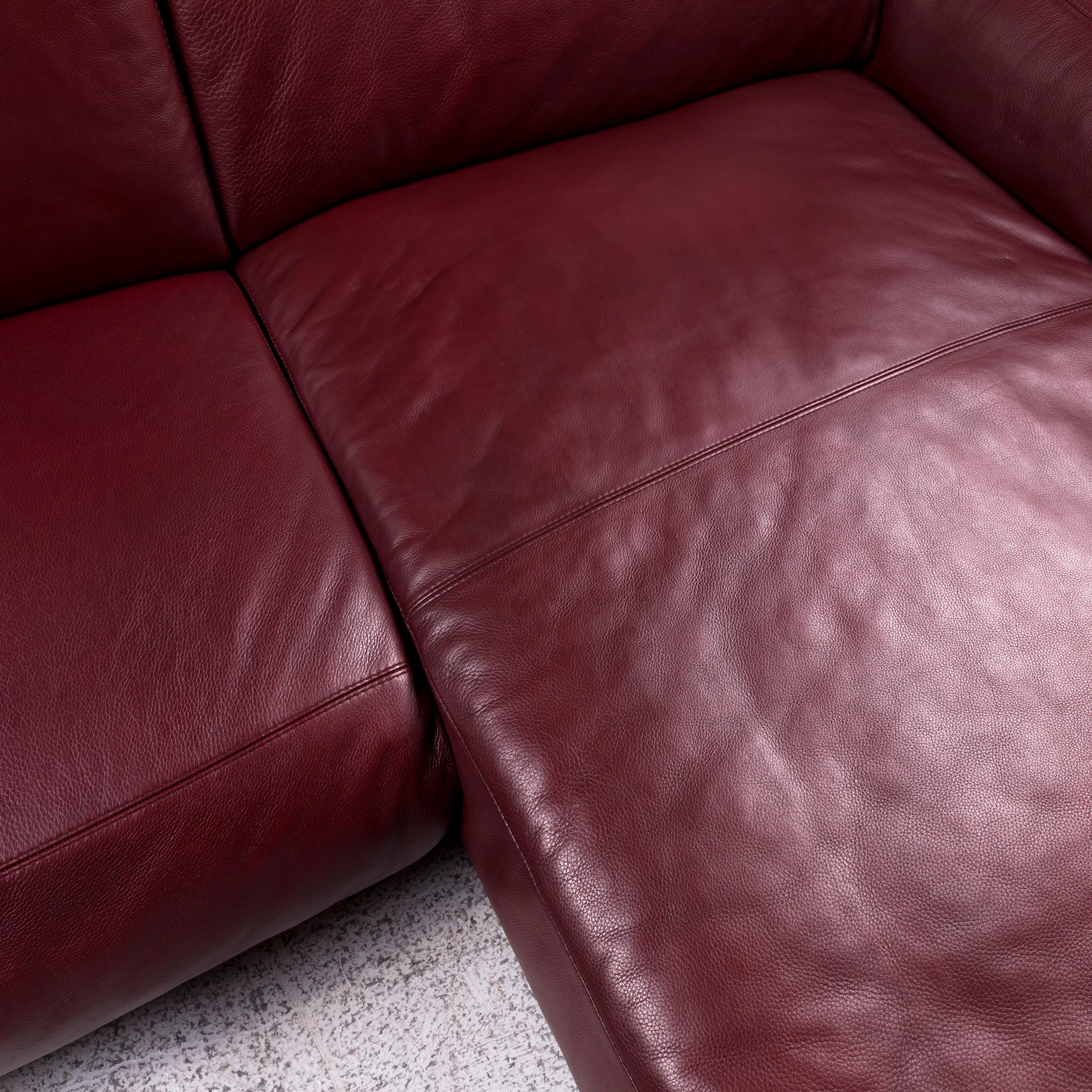 Modern Natuzzi Leather Corner Sofa Bordeaux Red Sofa Couch For Sale