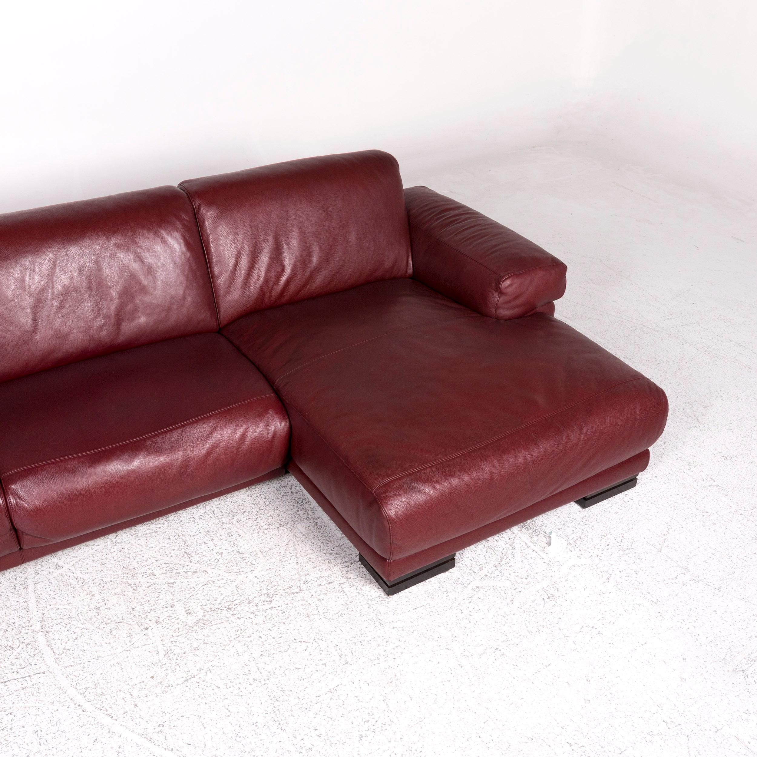 Contemporary Natuzzi Leather Corner Sofa Bordeaux Red Sofa Couch For Sale