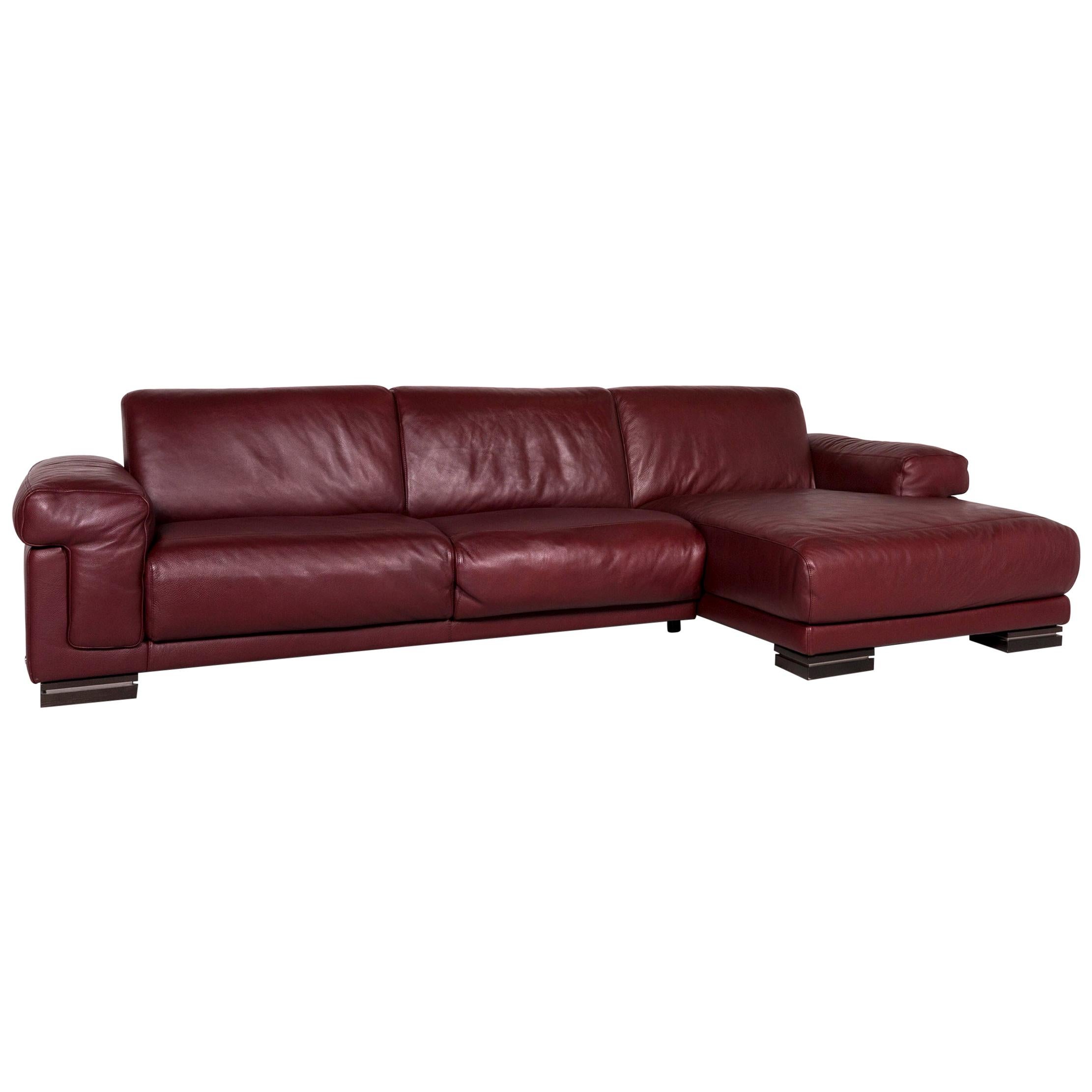 Natuzzi Leather Corner Sofa Bordeaux Red Sofa Couch For Sale