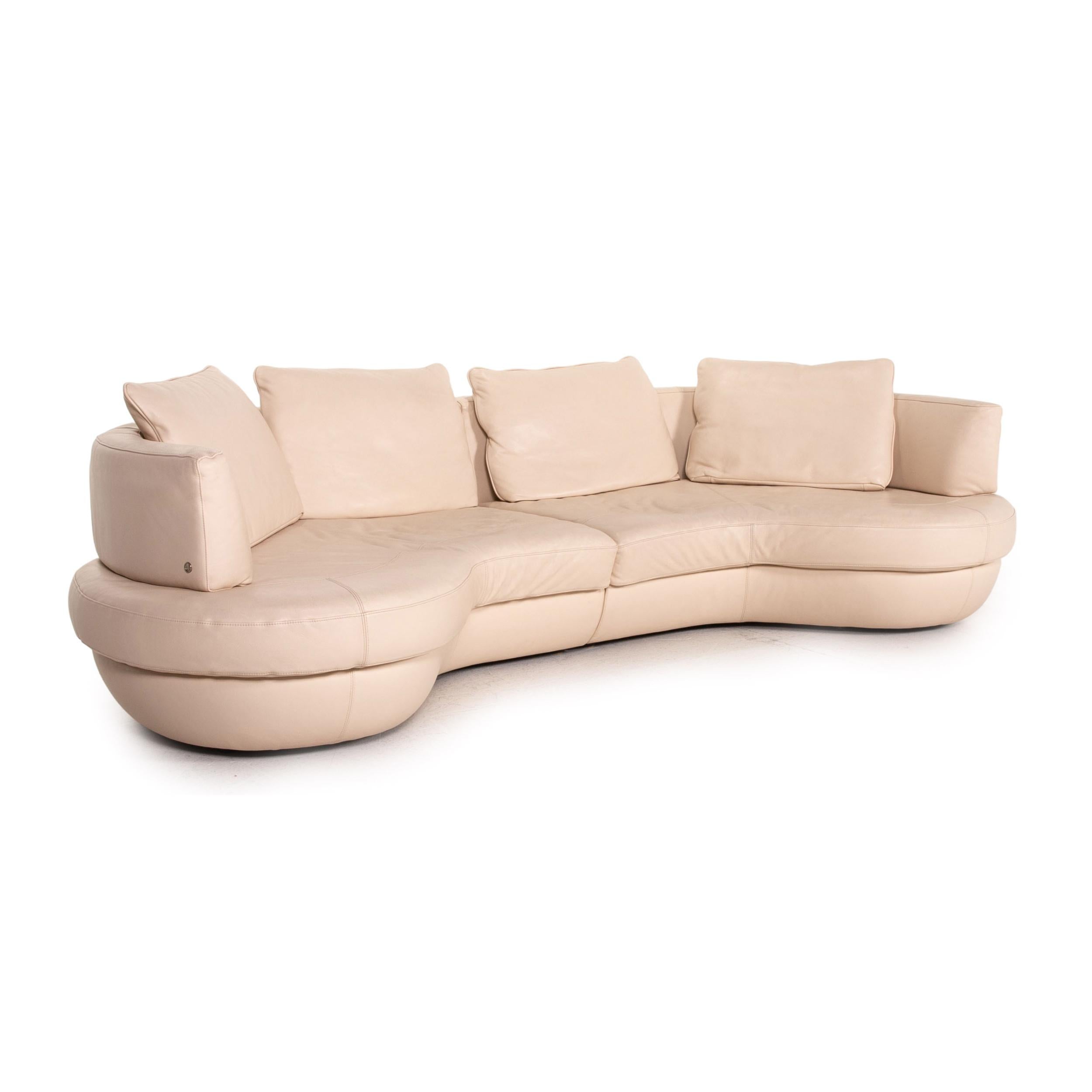Natuzzi Leather Corner Sofa Cream Function Sofa Couch In Excellent Condition For Sale In Cologne, DE