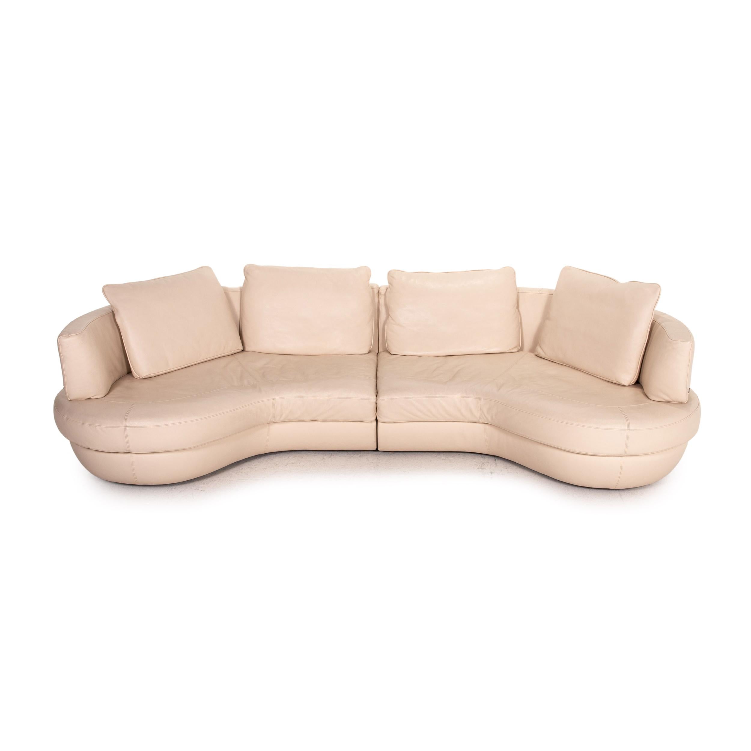 Contemporary Natuzzi Leather Corner Sofa Cream Function Sofa Couch For Sale
