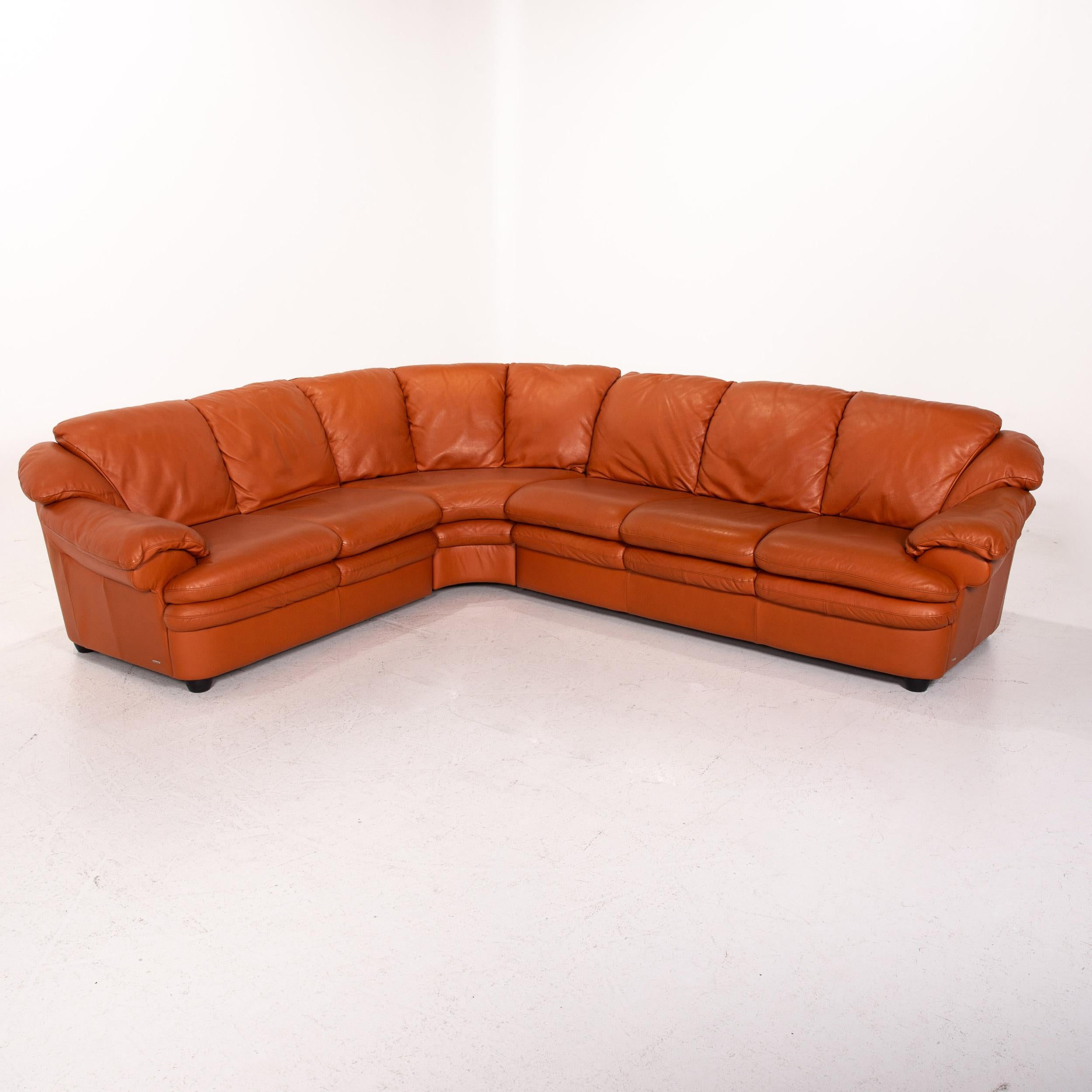 Natuzzi Leather Corner Sofa Terracotta Orange Sofa Couch For Sale 2