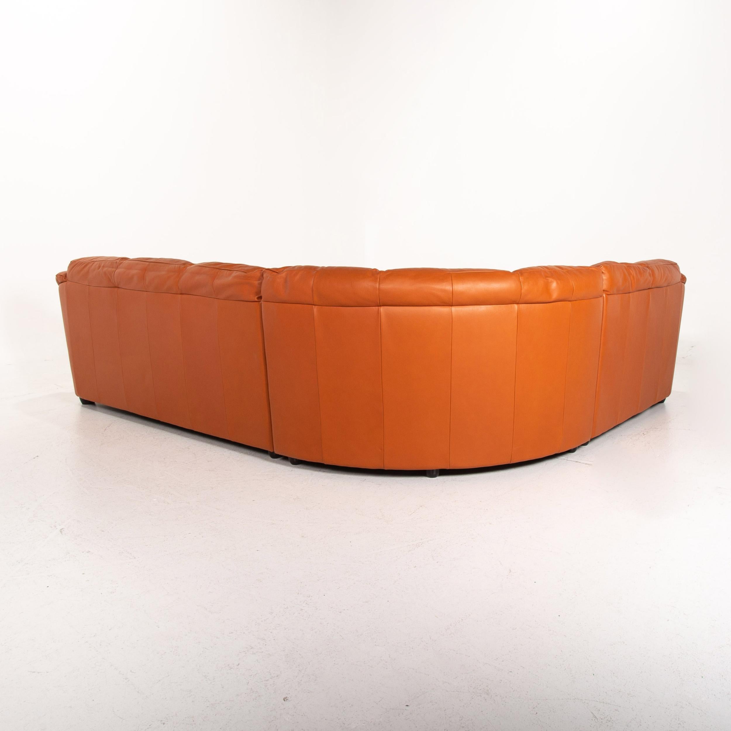 Natuzzi Leather Corner Sofa Terracotta Orange Sofa Couch For Sale 4