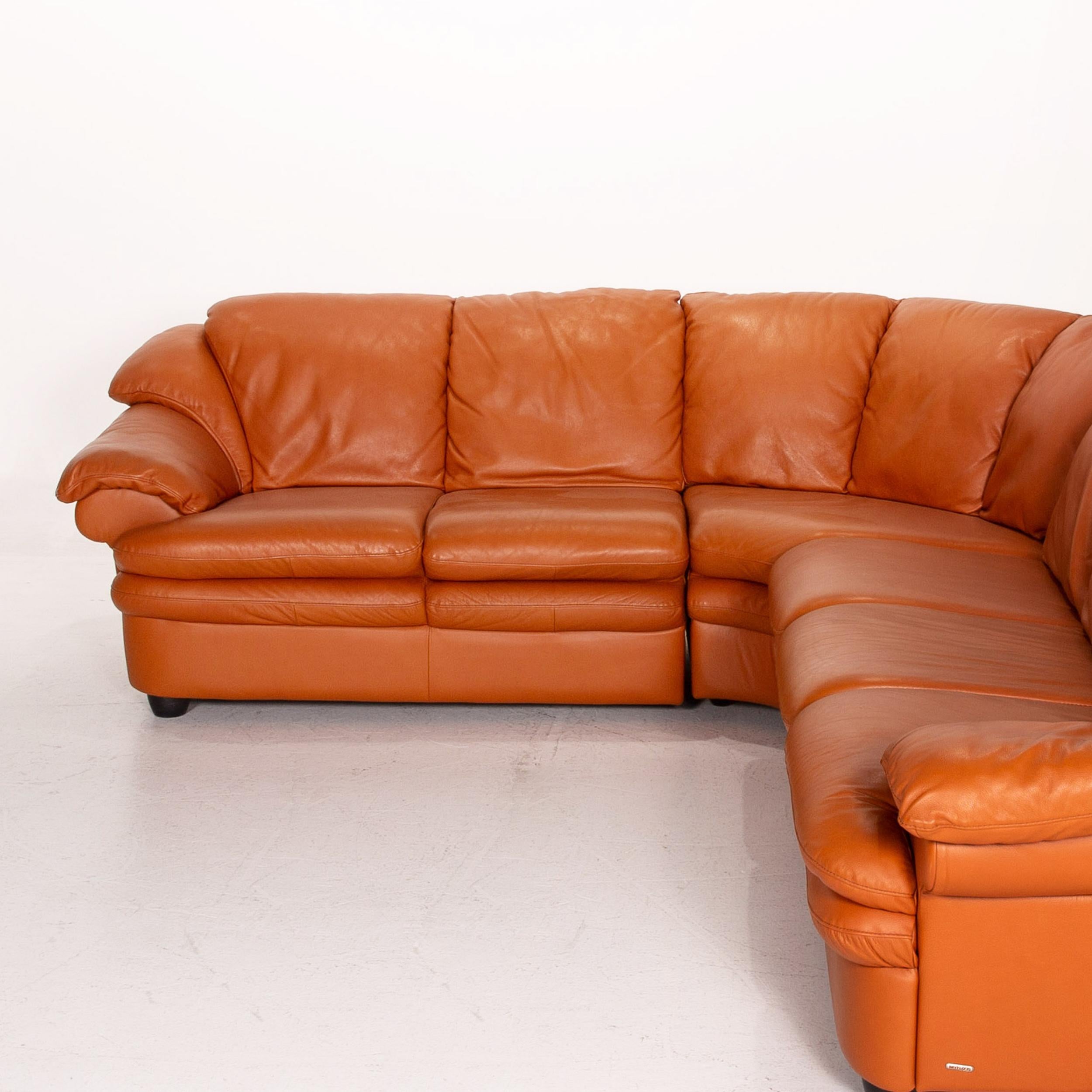 Contemporary Natuzzi Leather Corner Sofa Terracotta Orange Sofa Couch For Sale