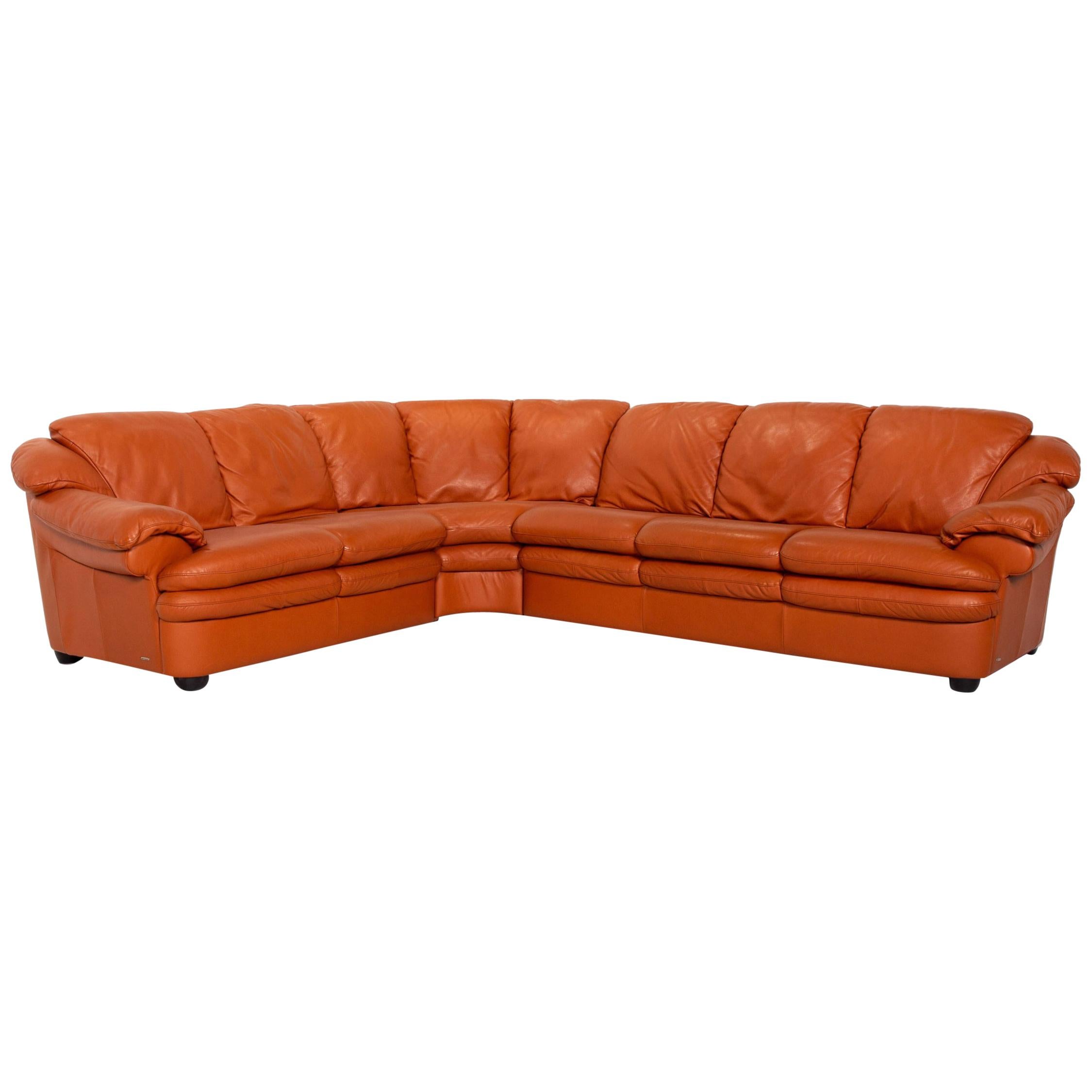 Natuzzi Leather Corner Sofa Terracotta Orange Sofa Couch For Sale