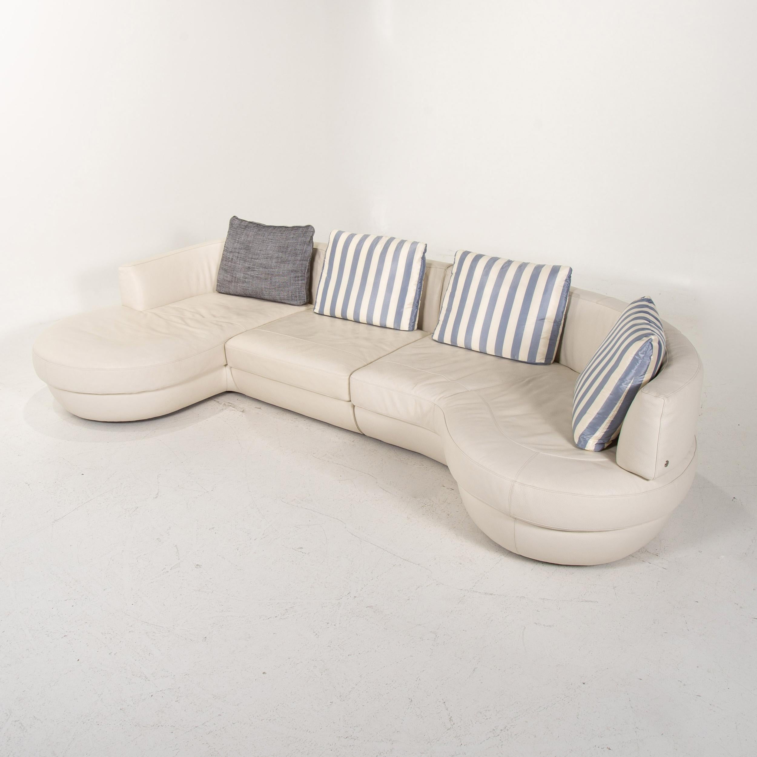 Natuzzi Eck Sofa-Couch aus Leder in Weiß 3