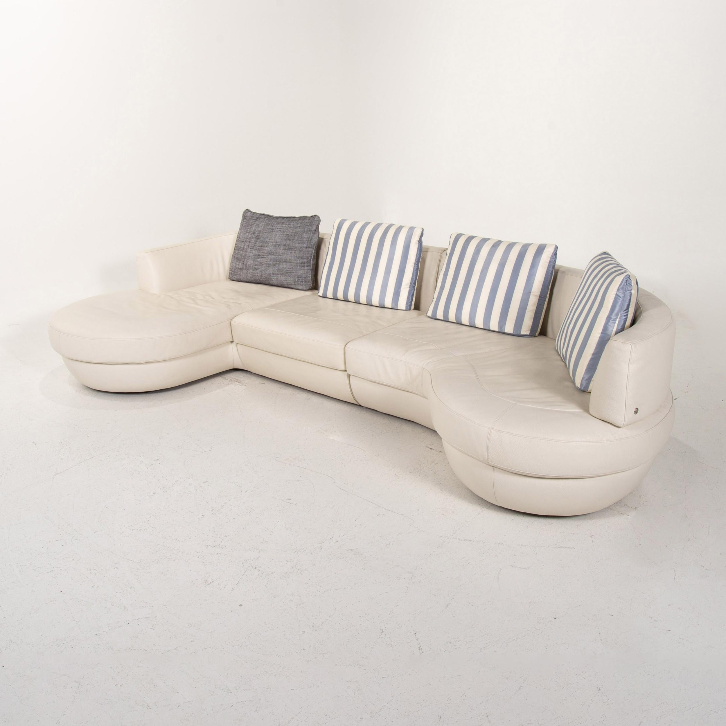 Italian Natuzzi Leather Corner Sofa White Sofa Couch