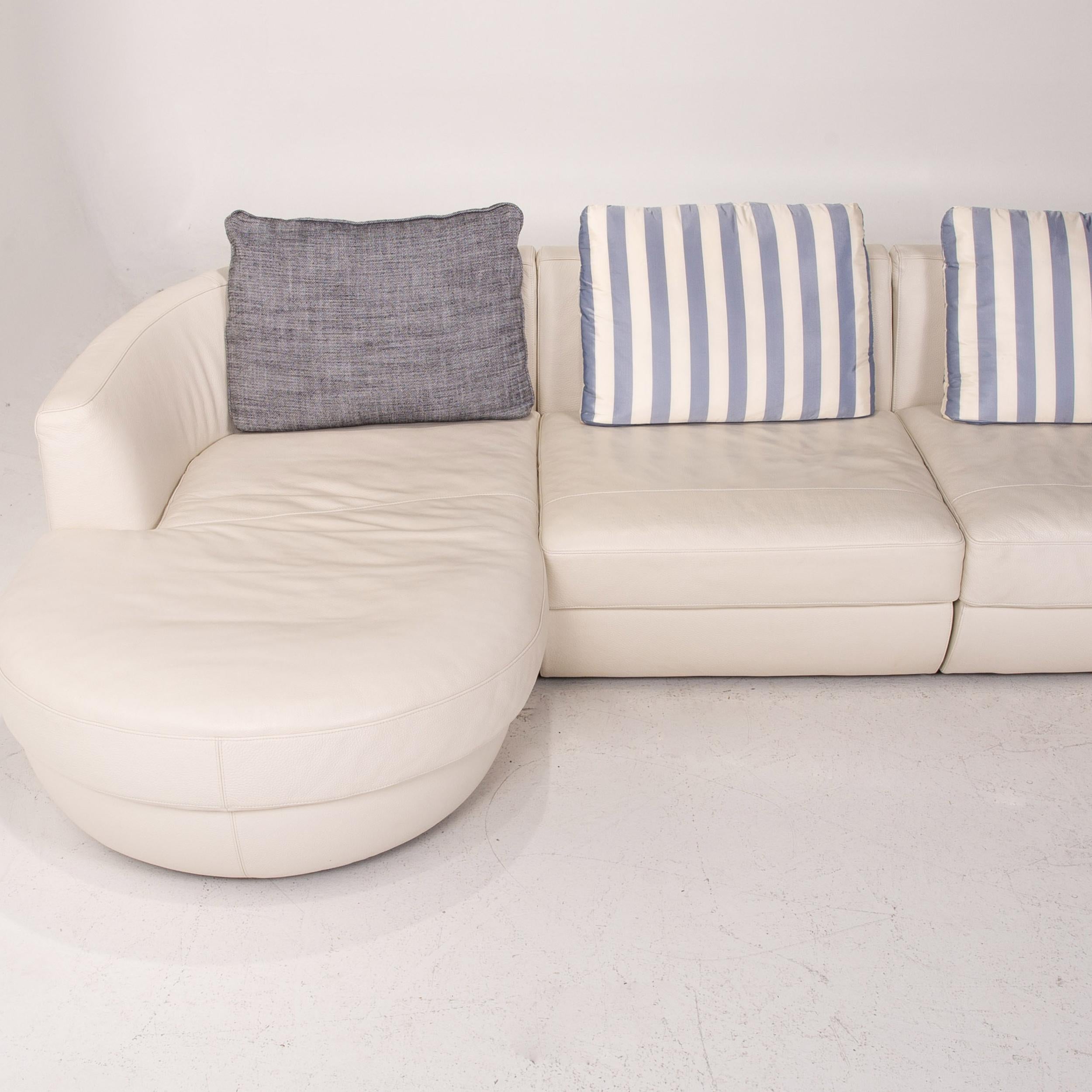 Natuzzi Leather Corner Sofa White Sofa Couch In Excellent Condition In Cologne, DE