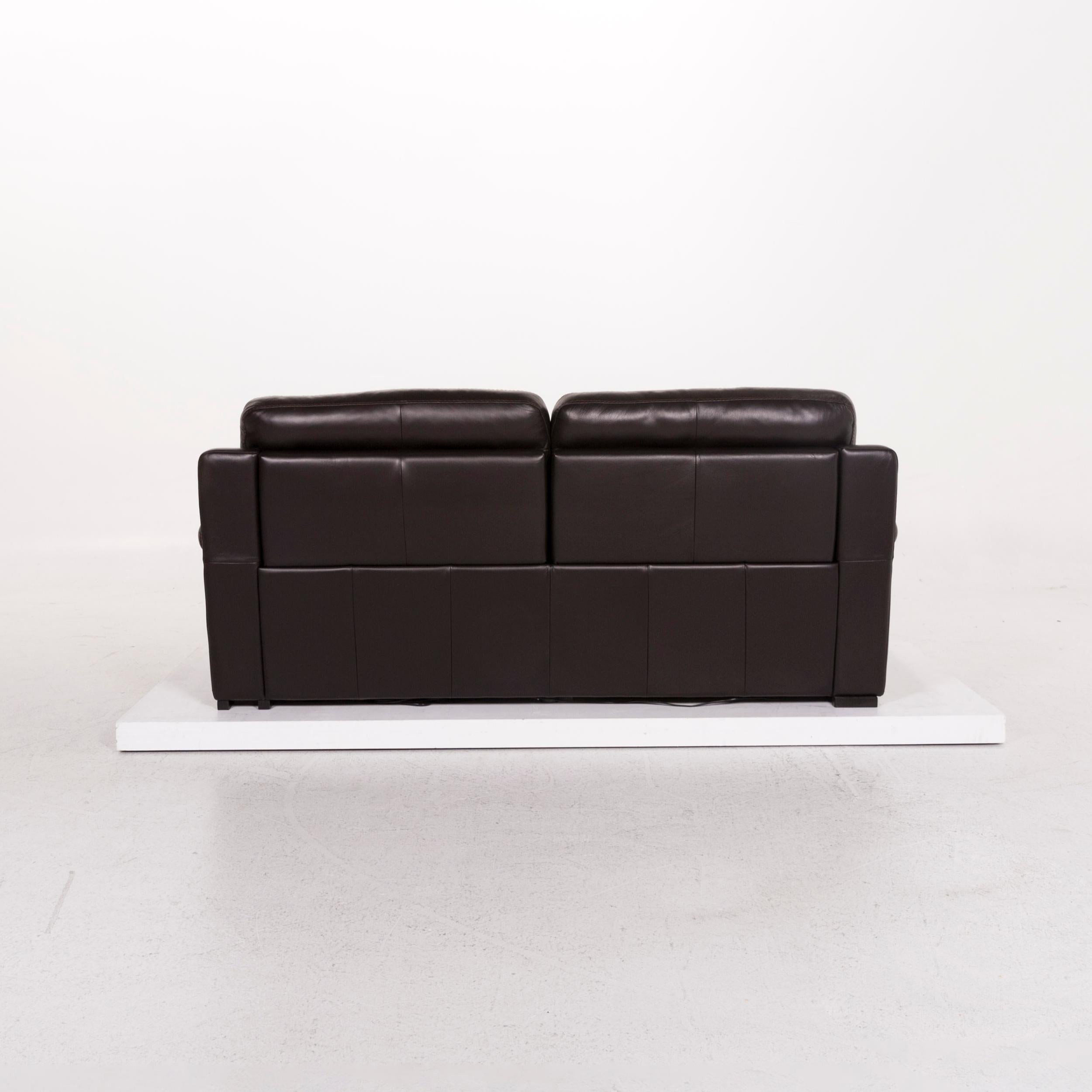 Natuzzi Leather Sofa Brown Dark Brown Three-Seat Function Relax Function Couch 3