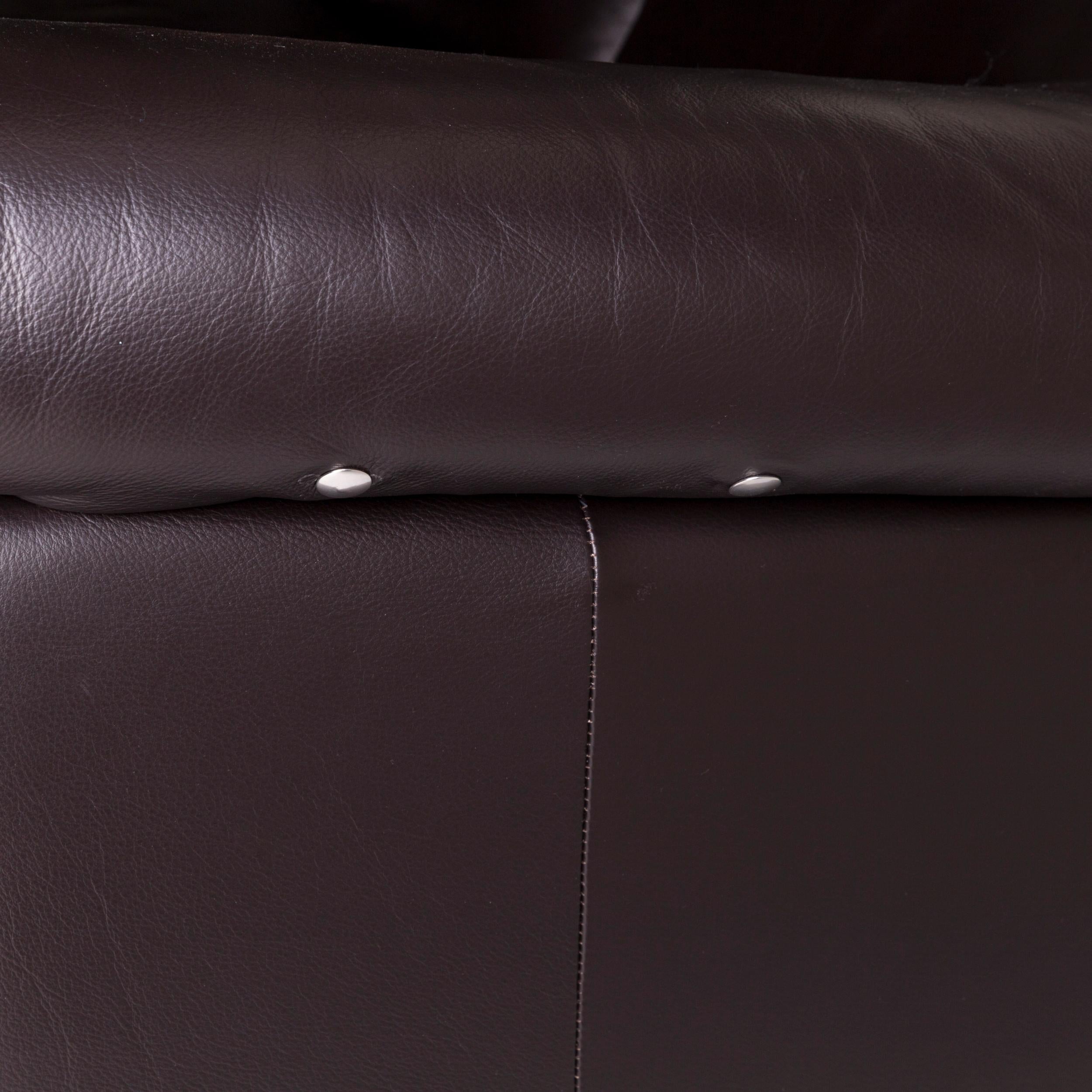 Modern Natuzzi Leather Sofa Brown Dark Brown Three-Seat Function Relax Function Couch
