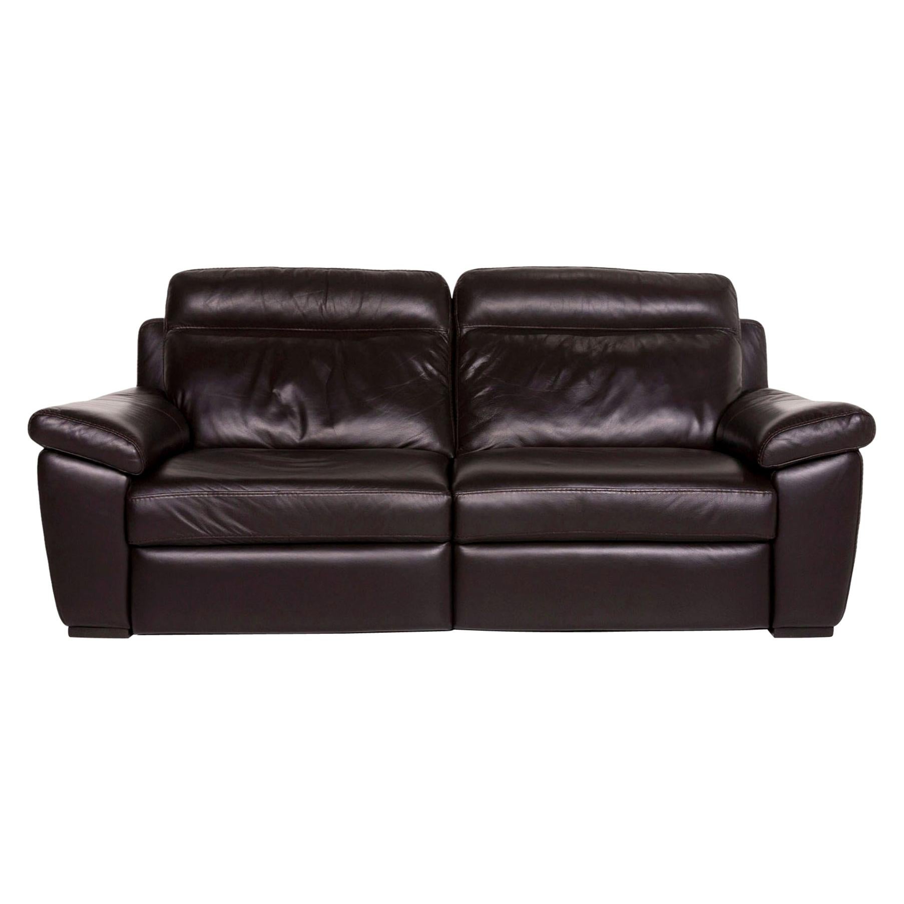 Natuzzi Leather Sofa Brown Dark Brown Three-Seat Function Relax Function Couch