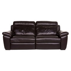 Natuzzi Leather Sofa Brown Dark Brown Three-Seat Function Relax Function Couch