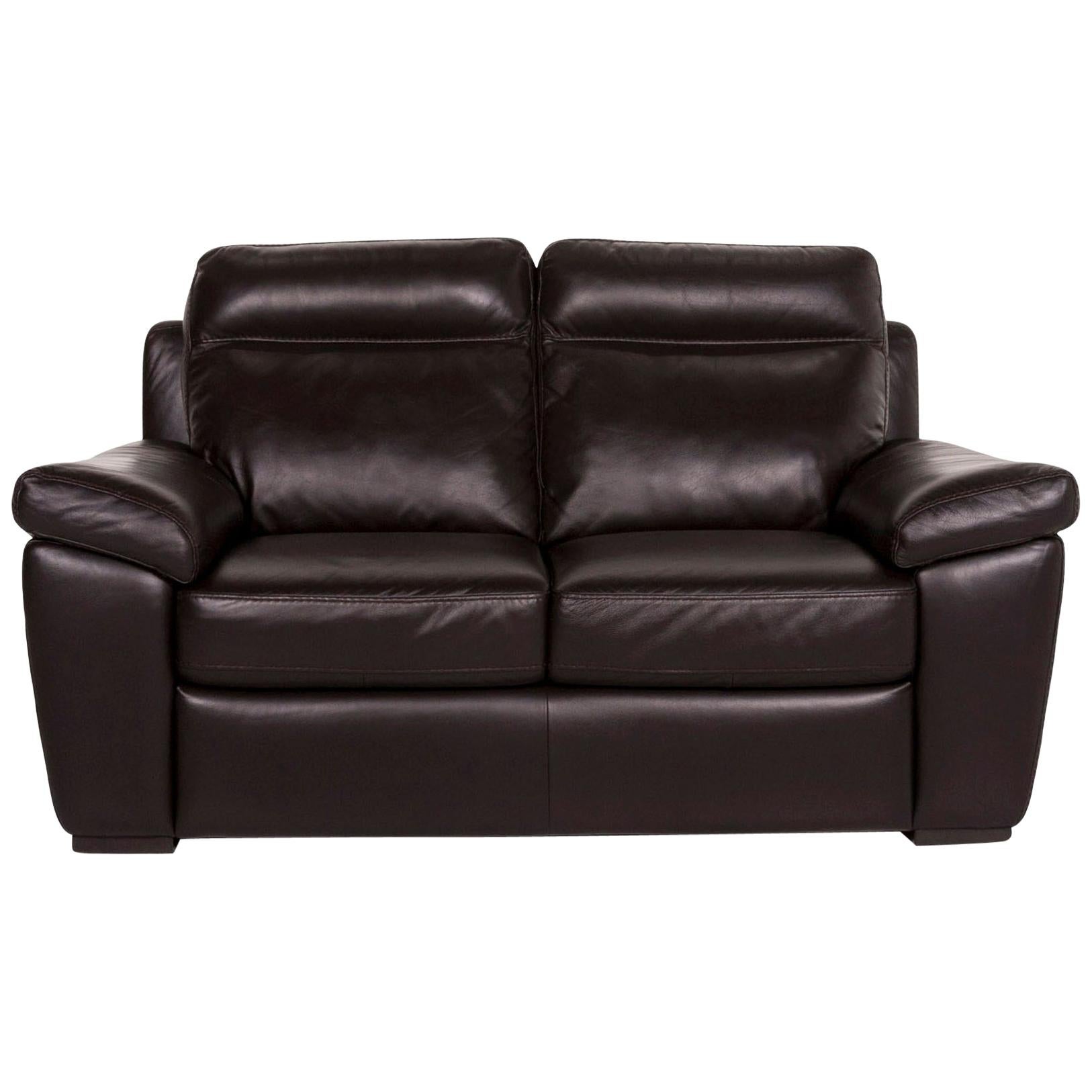 Natuzzi Leather Sofa Brown Dark Brown Two-Seat Couch