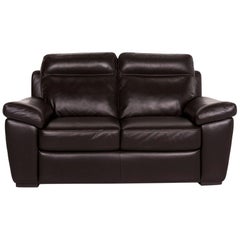 Natuzzi Leather Sofa Brown Dark Brown Two-Seat Couch