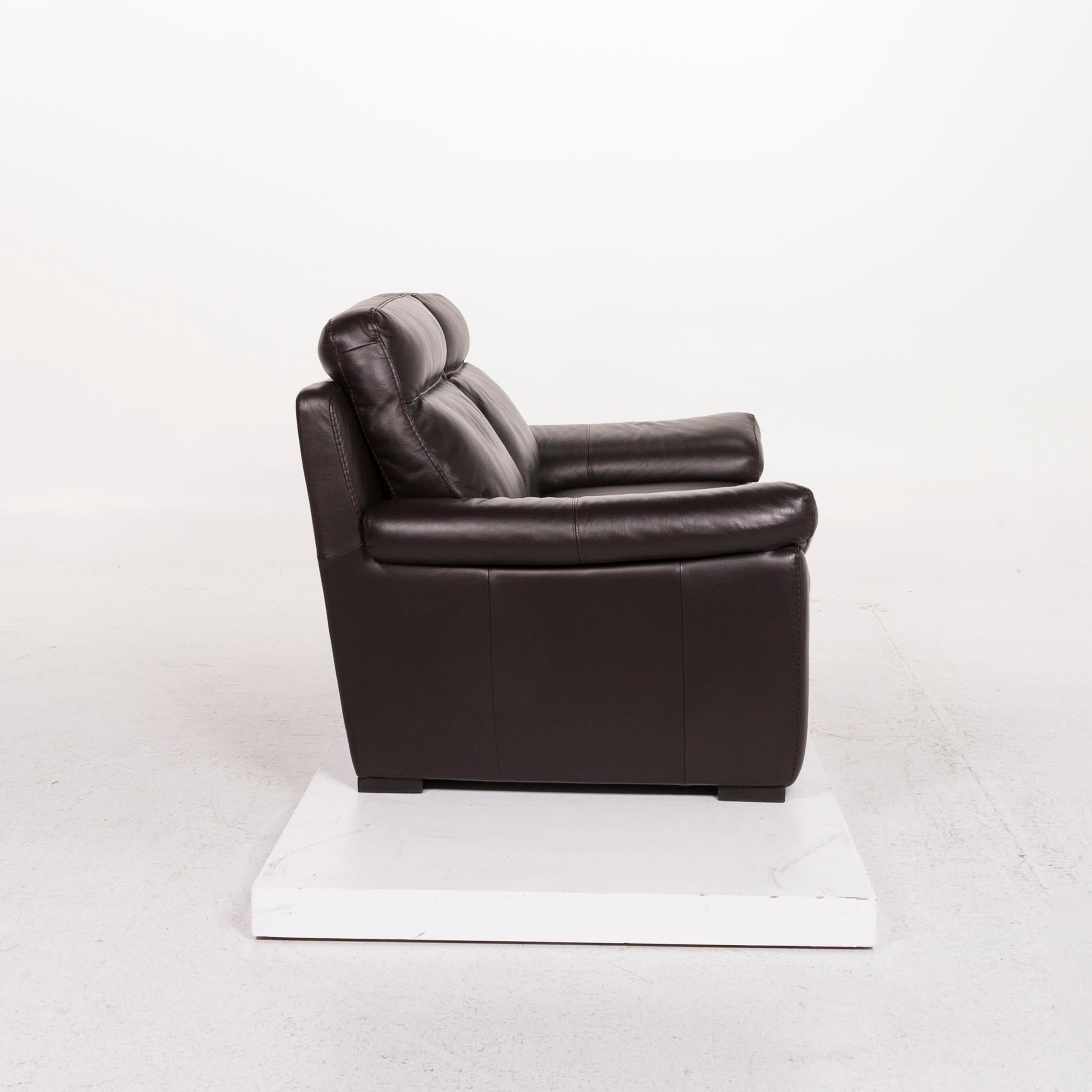Italian Natuzzi Leather Sofa Brown Dark Brown Two-Seat Couch