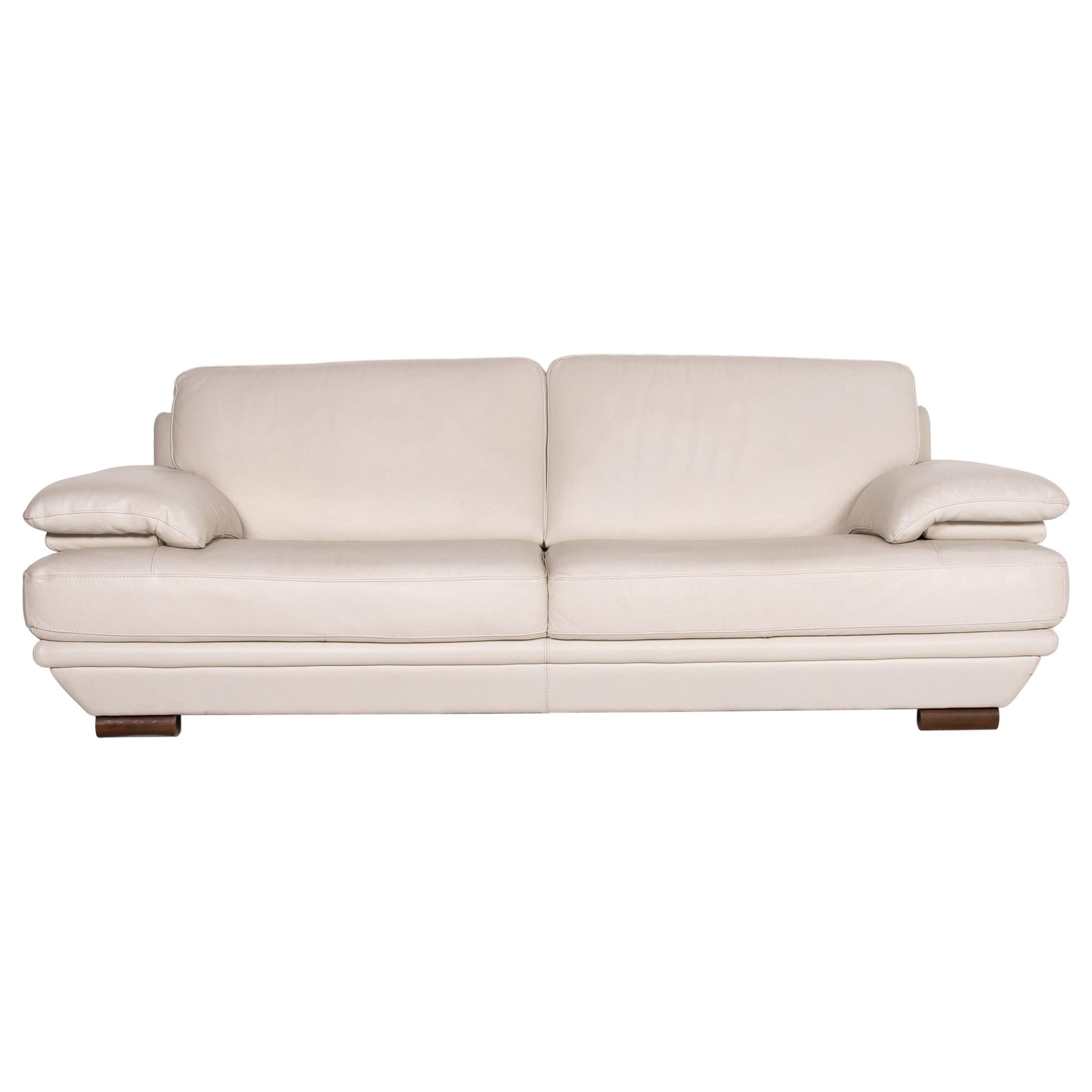 Natuzzi Leather Sofa Cream Three-Seat Couch