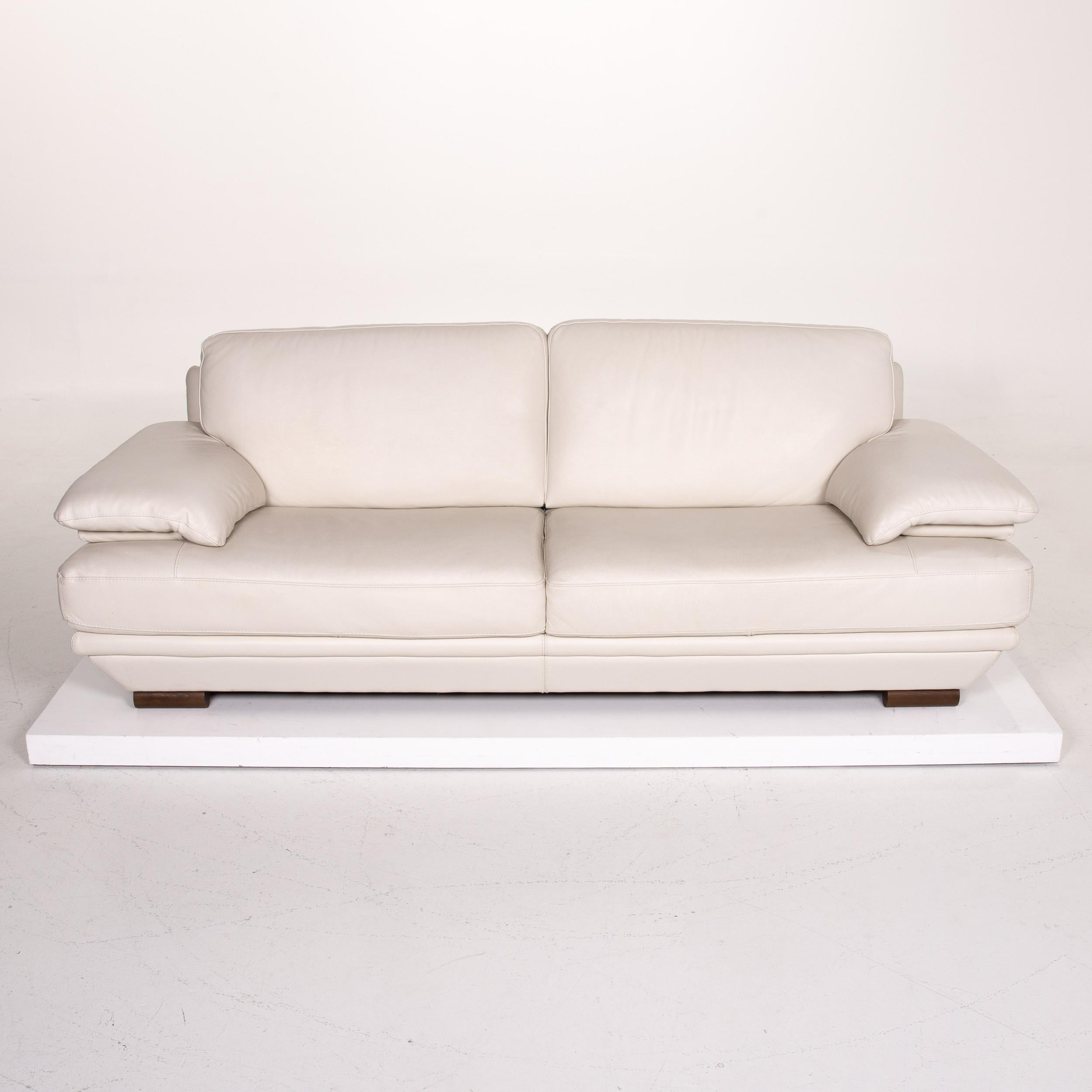 Italian Natuzzi Leather Sofa Cream Three-Seat Couch
