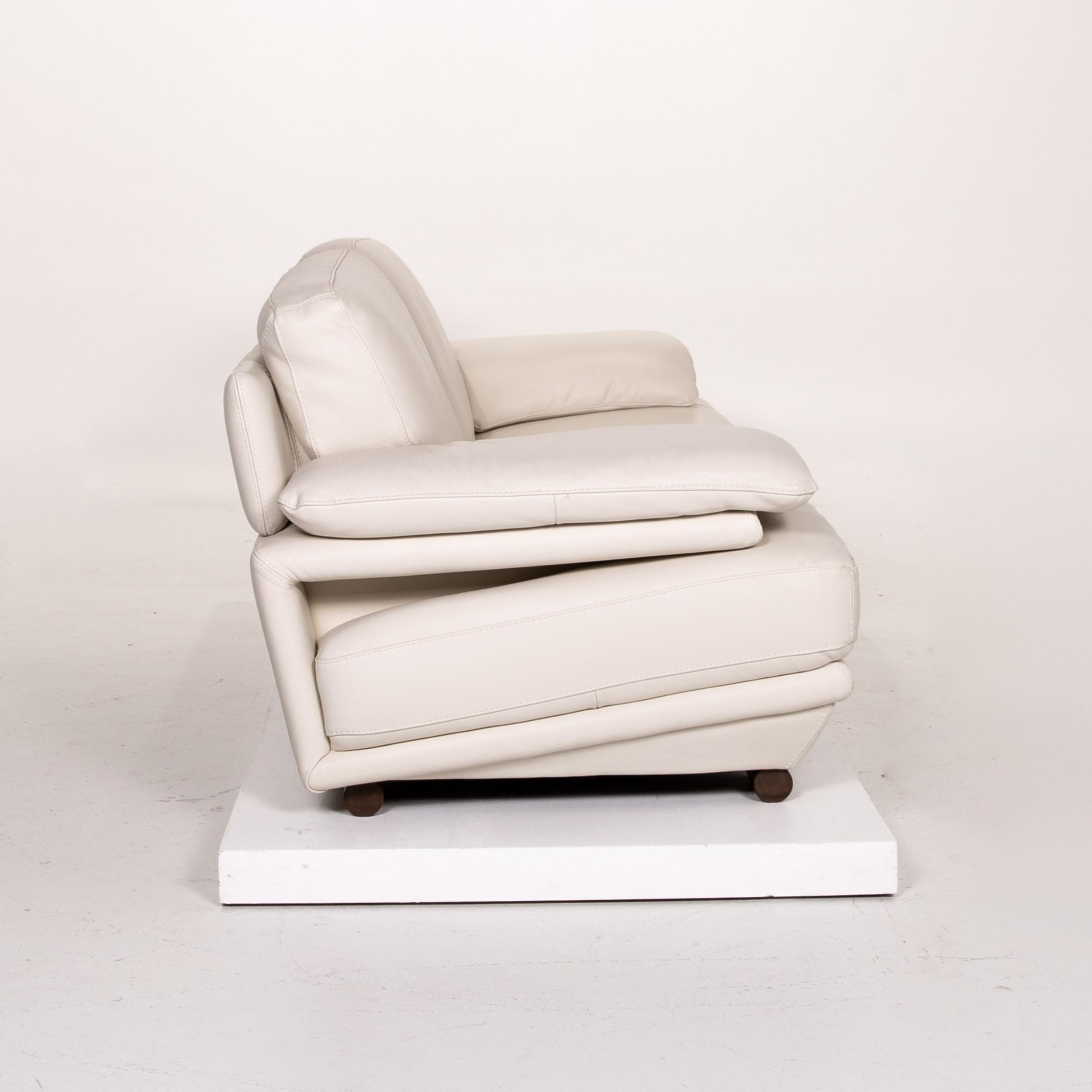 Contemporary Natuzzi Leather Sofa Cream Three-Seat Couch