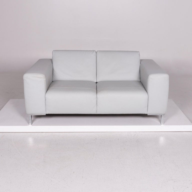 Natuzzi Leather Sofa Ice Blue Gray Blue TwoSeat Couch at 1stDibs