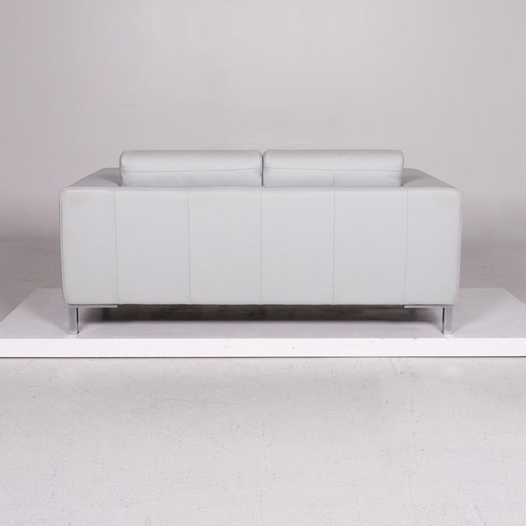 Natuzzi Leather Sofa Ice Blue Gray Blue TwoSeat Couch at 1stDibs