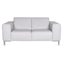 Natuzzi Leather Sofa Ice Blue Gray Blue Two-Seat Couch