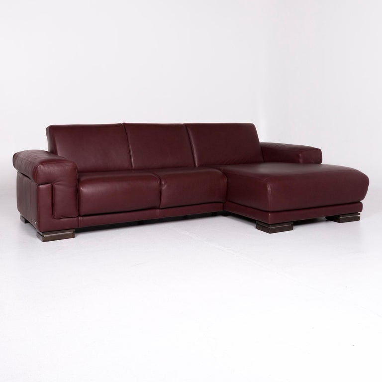 Natuzzi Leather Sofa Red Corner Sofa Including Side Table For Sale