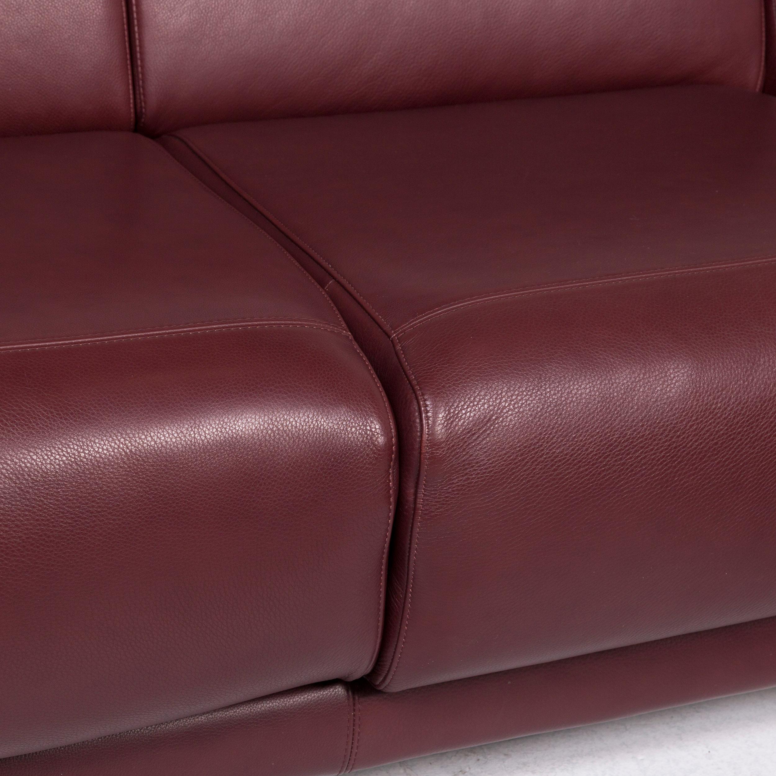Modern Natuzzi Leather Sofa Red Corner Sofa Including Side Table